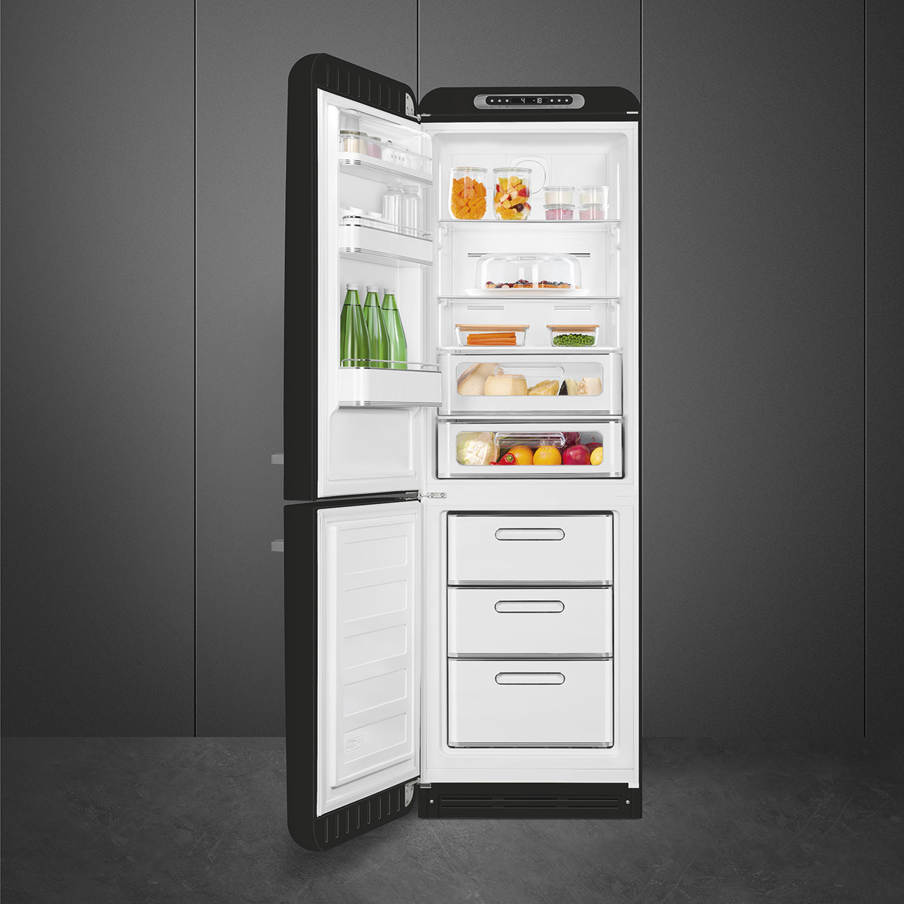 Smeg FAB32LBL5 Kühl-Gefrierkombination Linksanschlag Schwarz 50`s Style