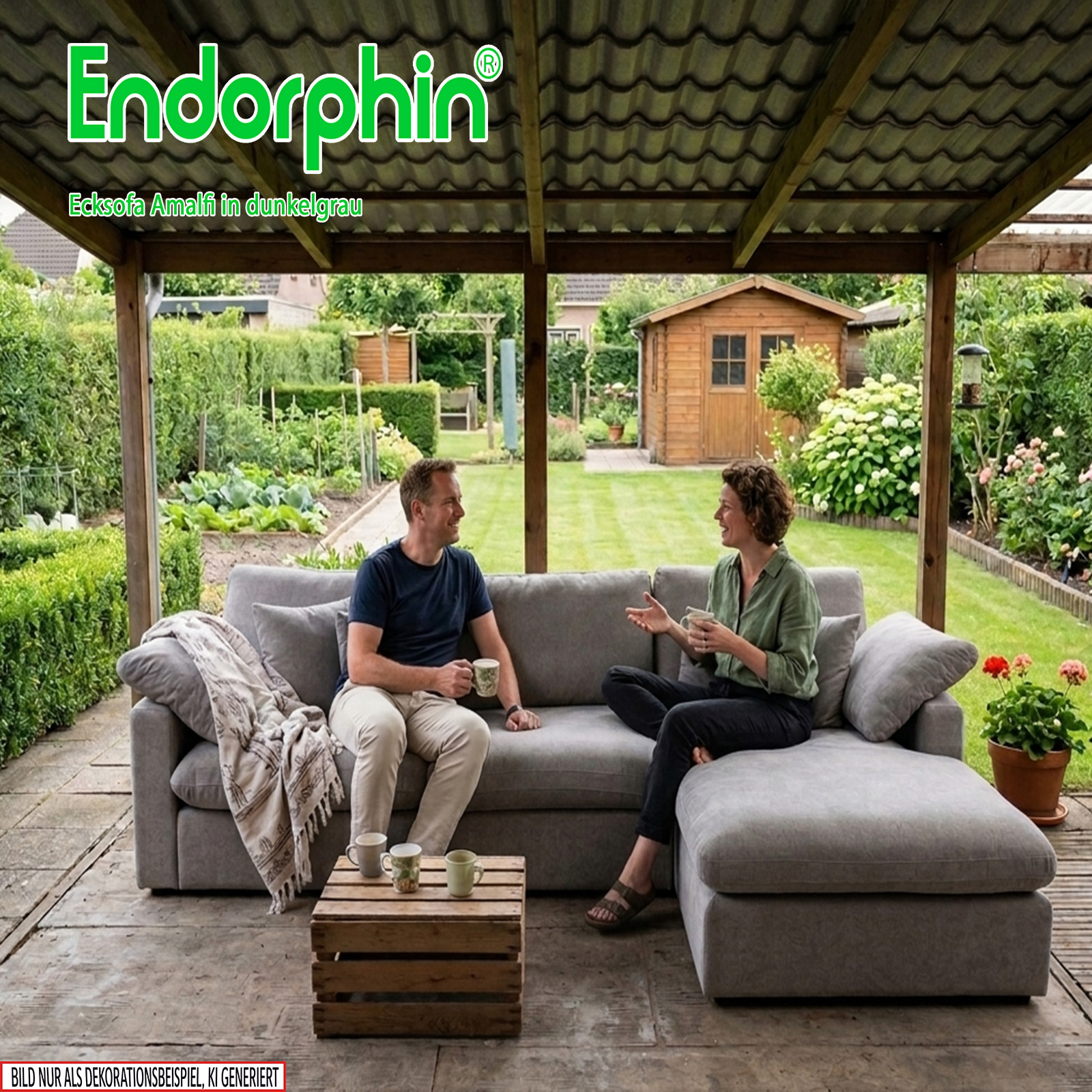Endorphin Ecksofa Amalfi dunkelgrau, Ottomane flexibel montierbar
