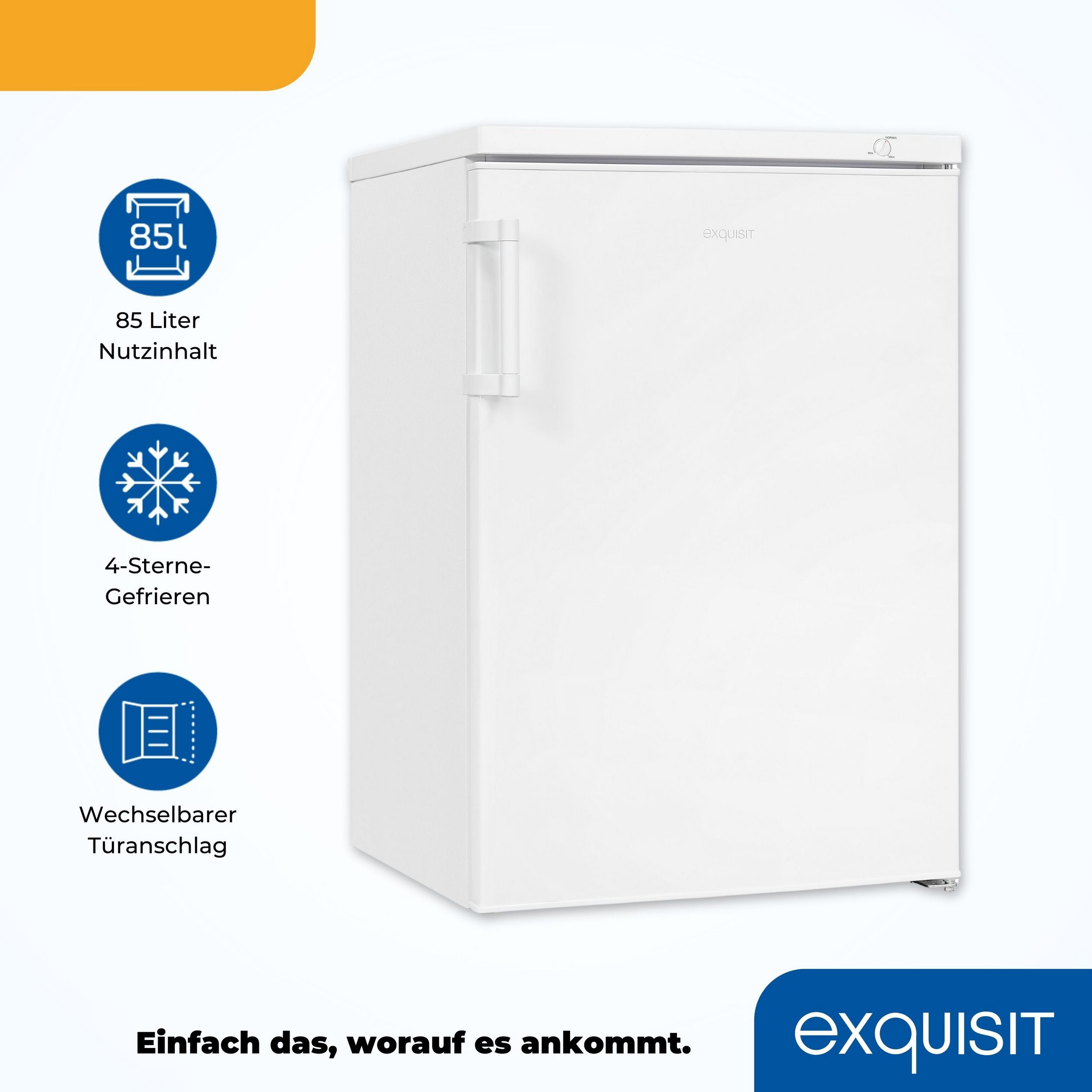 Exquisit GS81H-010E weiss, Gefrierschrank, 85L Nutzinhalt, EEK: E