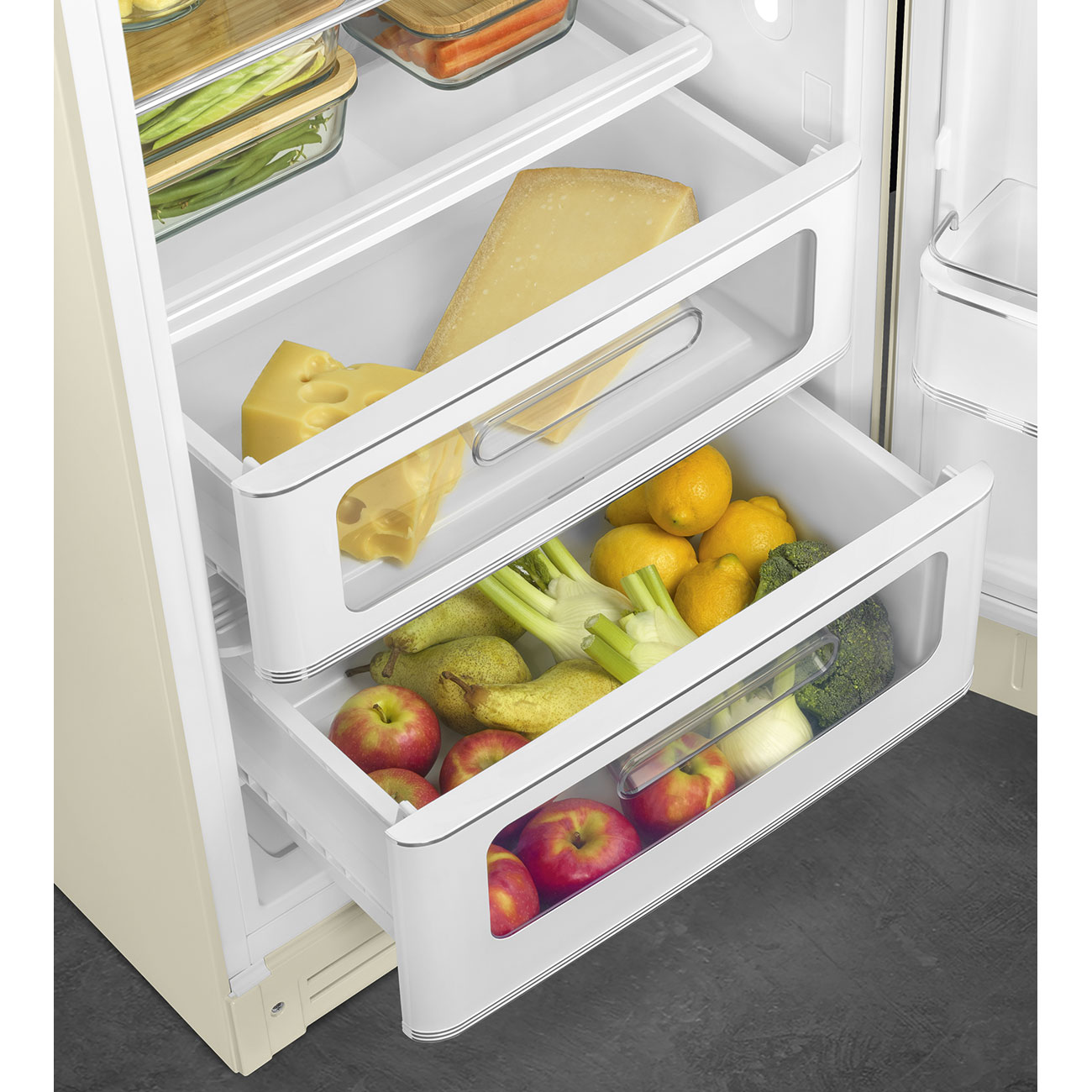 Smeg FAB28RCR5 Kühlschrank Rechtsanschlag Creme 50`s Style