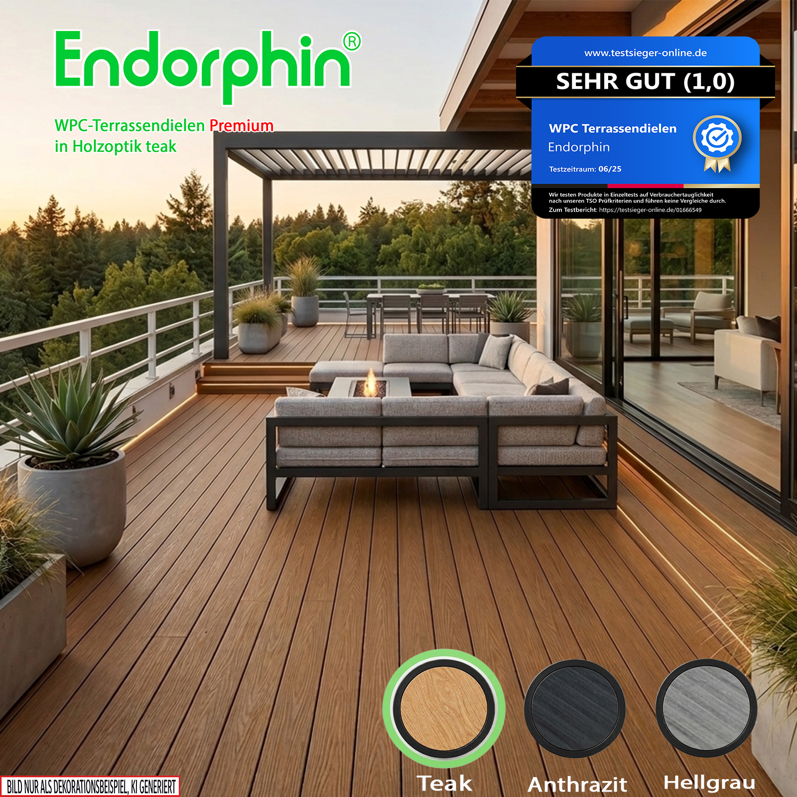 Endorphin 20m² Premium WPC Terrassendielen in Holzoptik – Farbe: teak