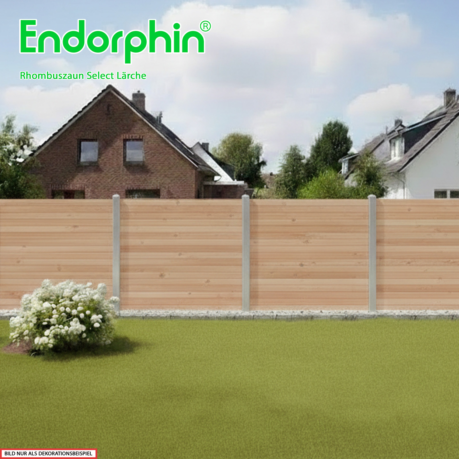 Endorphin Select-Rhombuszaun Lärche 3 Elemente 180x180cm 4 silberne Pfosten 7x7x235cm