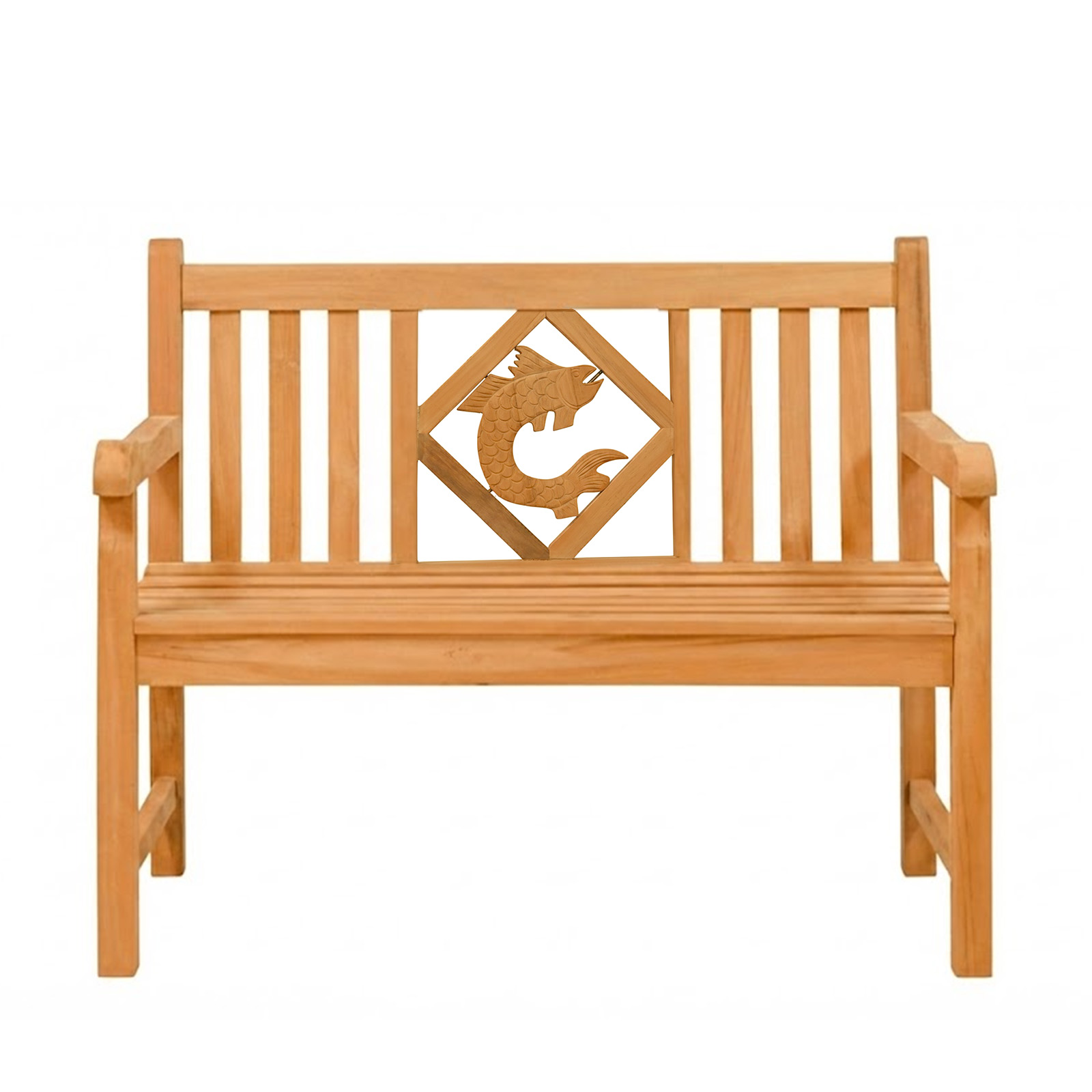 Endorphin Premium Teak Gartenbank 120 cm „Modell Raute“ mit Motiv Fisch