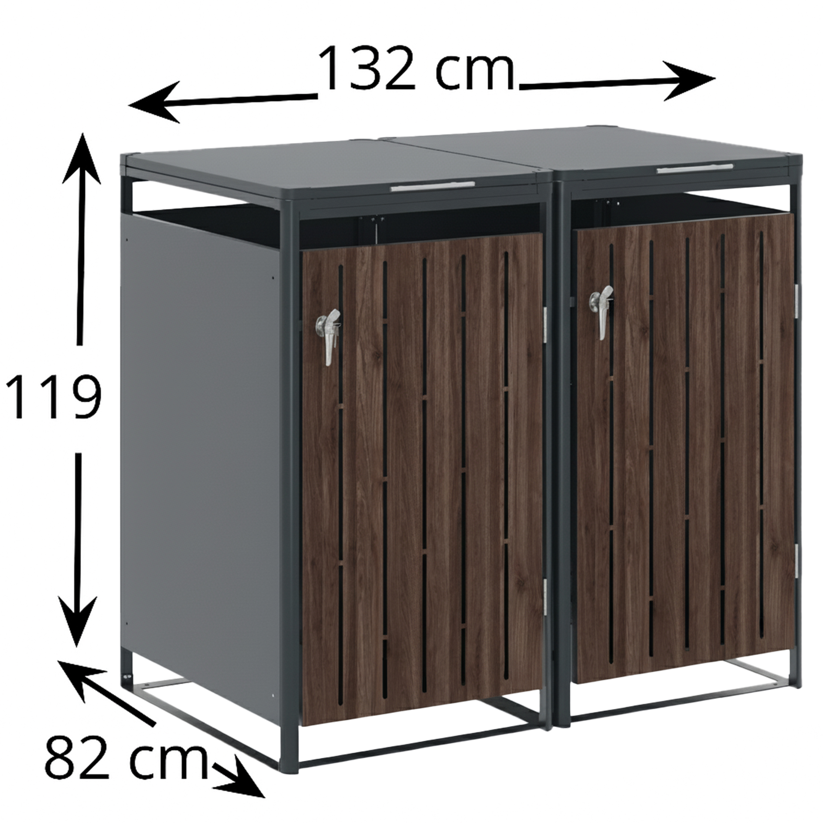 Endorphin Design Mülltonnenbox, 2er, 240 l, in anthrazit mit Holzdekor, aus verzinktem Stahl pulverbeschichtet, Breite x Höhe x Tiefe: 132x119x82 cm