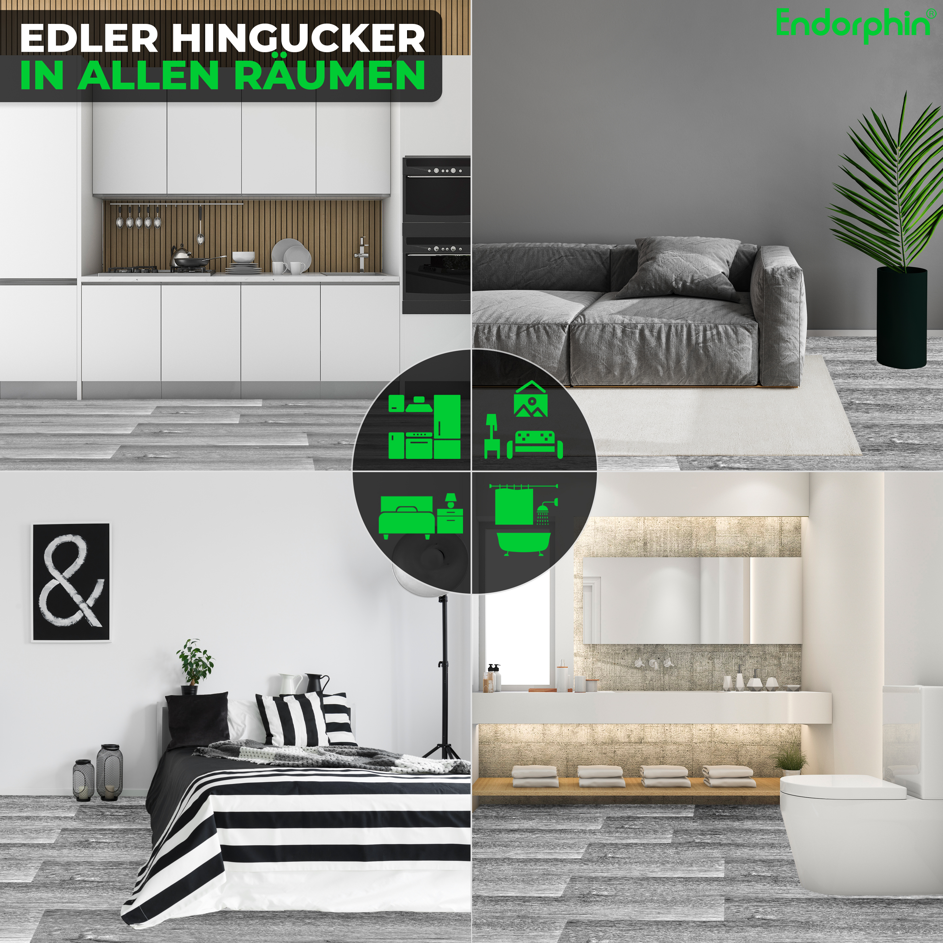 Endorphin Vinylboden selbstklebend in Holzoptik Dunkelgrau 2,93qm