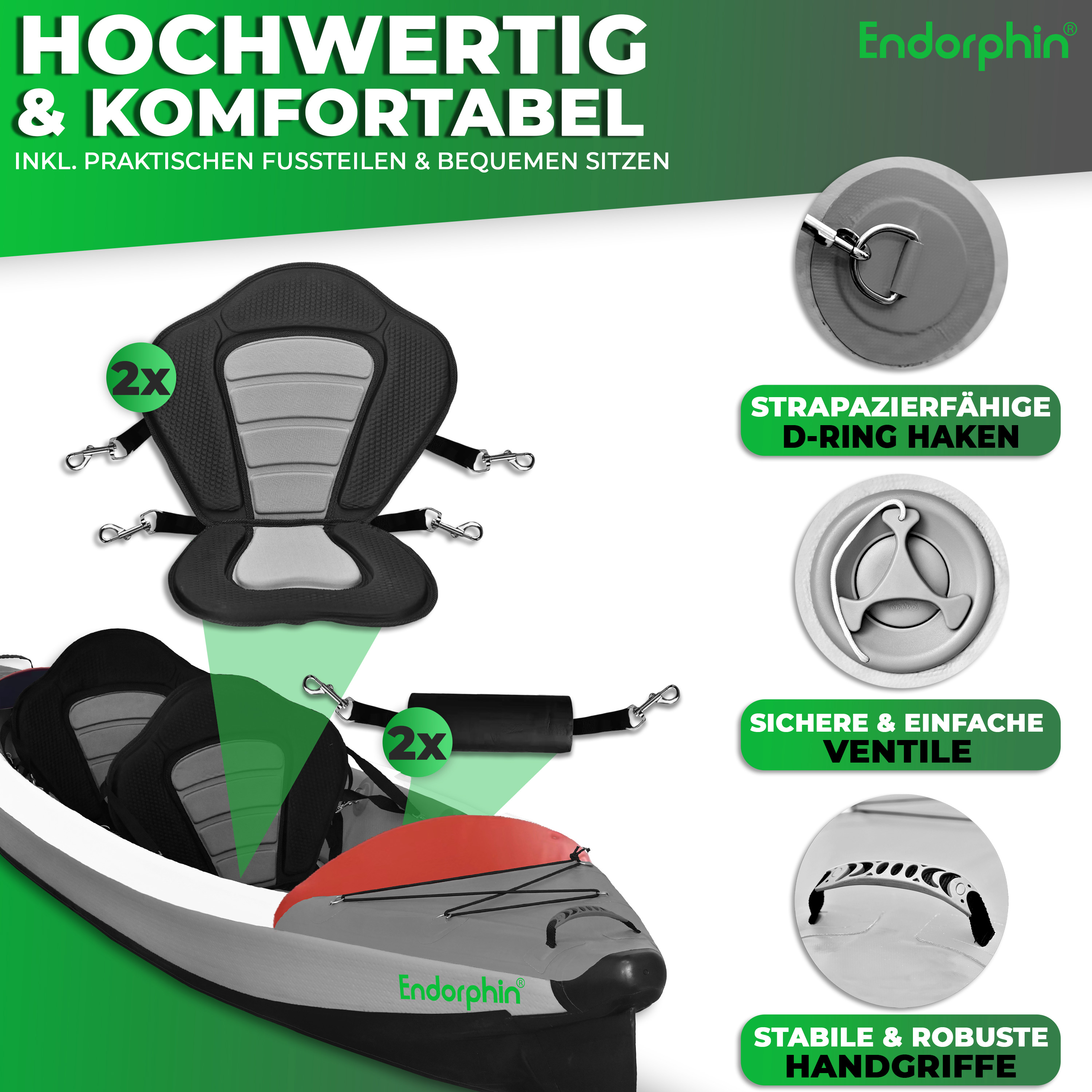 Endorphin Aufblasbares Drop Stitch Kajak für 2 Personen als Komplettset