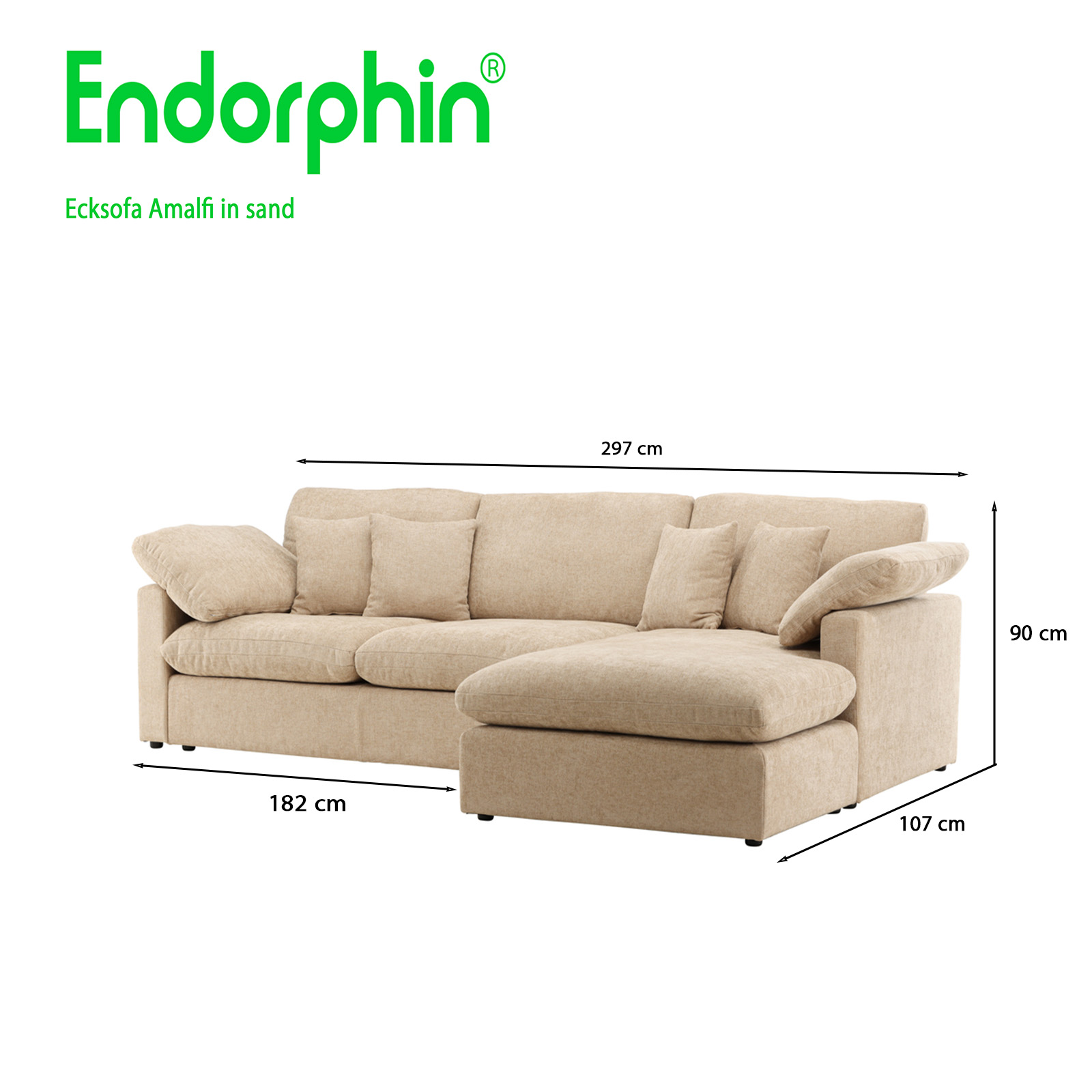 Endorphin Ecksofa Amalfi sand, Ottomane flexibel montierbar