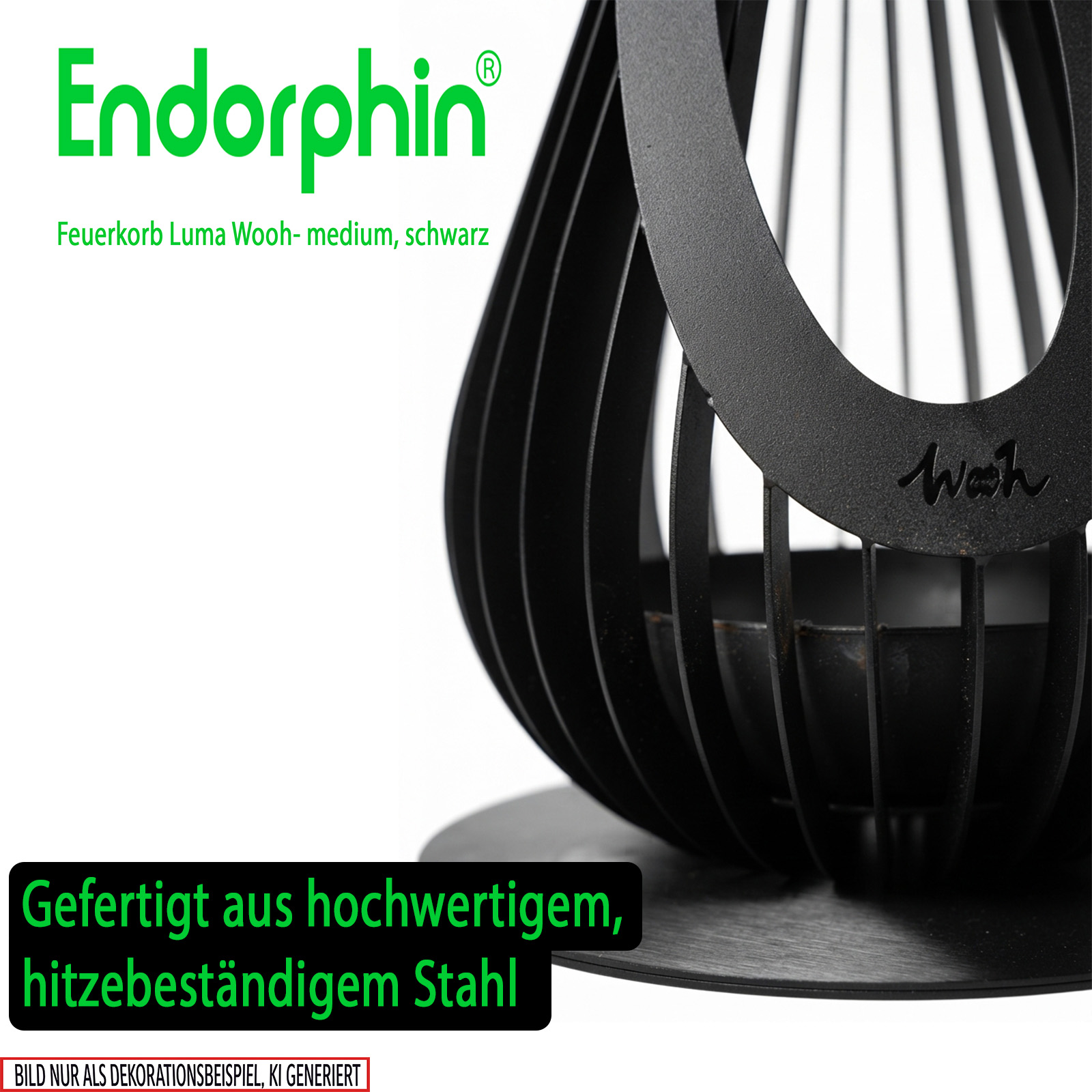 Endorphin Design Feuerkorb Luma–Wooh, medium, schwarz