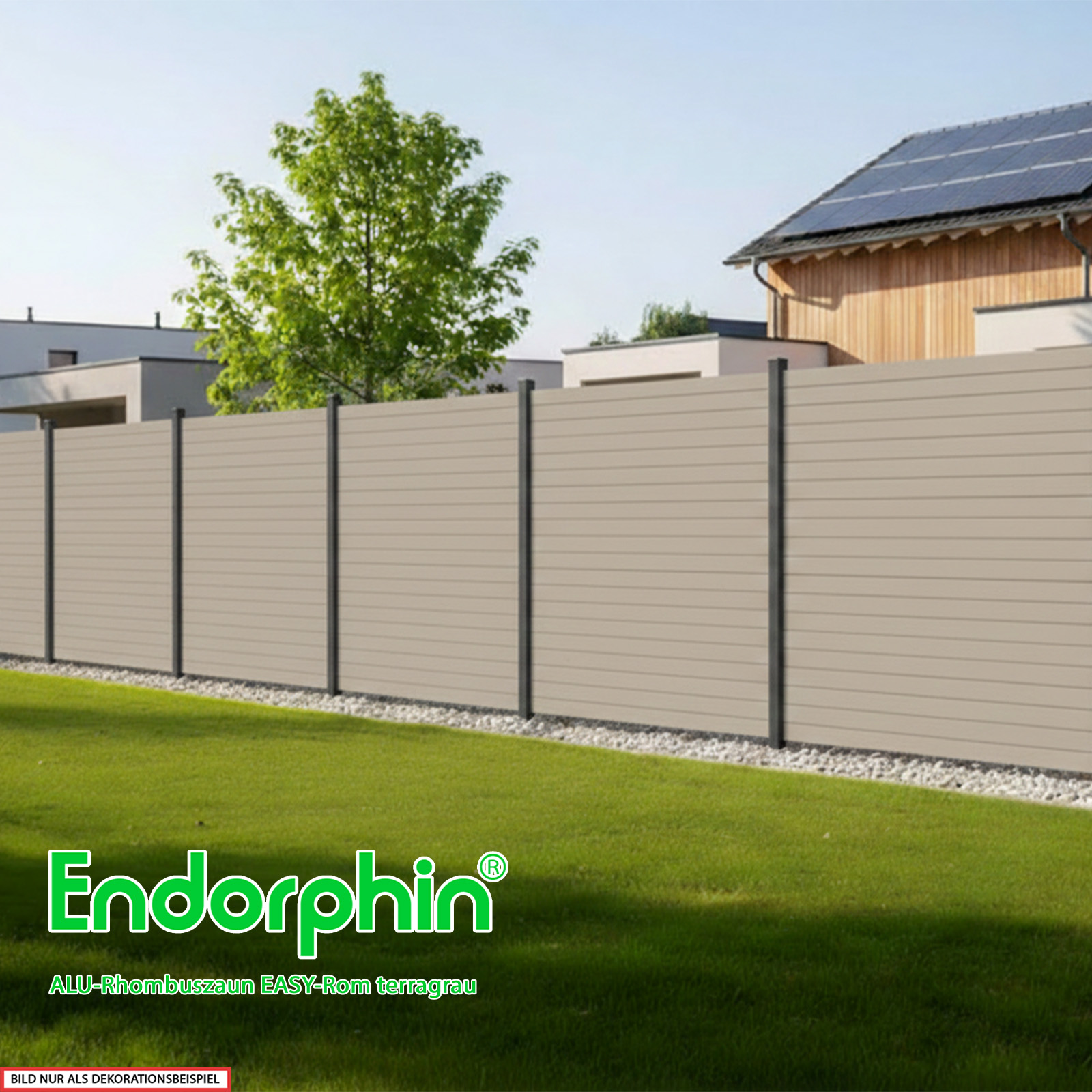 Endorphin EASY-ROM DIY ALU-Rhombuszaun in terragrau 5 Elemente 180x180cm 6 anthrazit Pfosten 7x7x235 cm