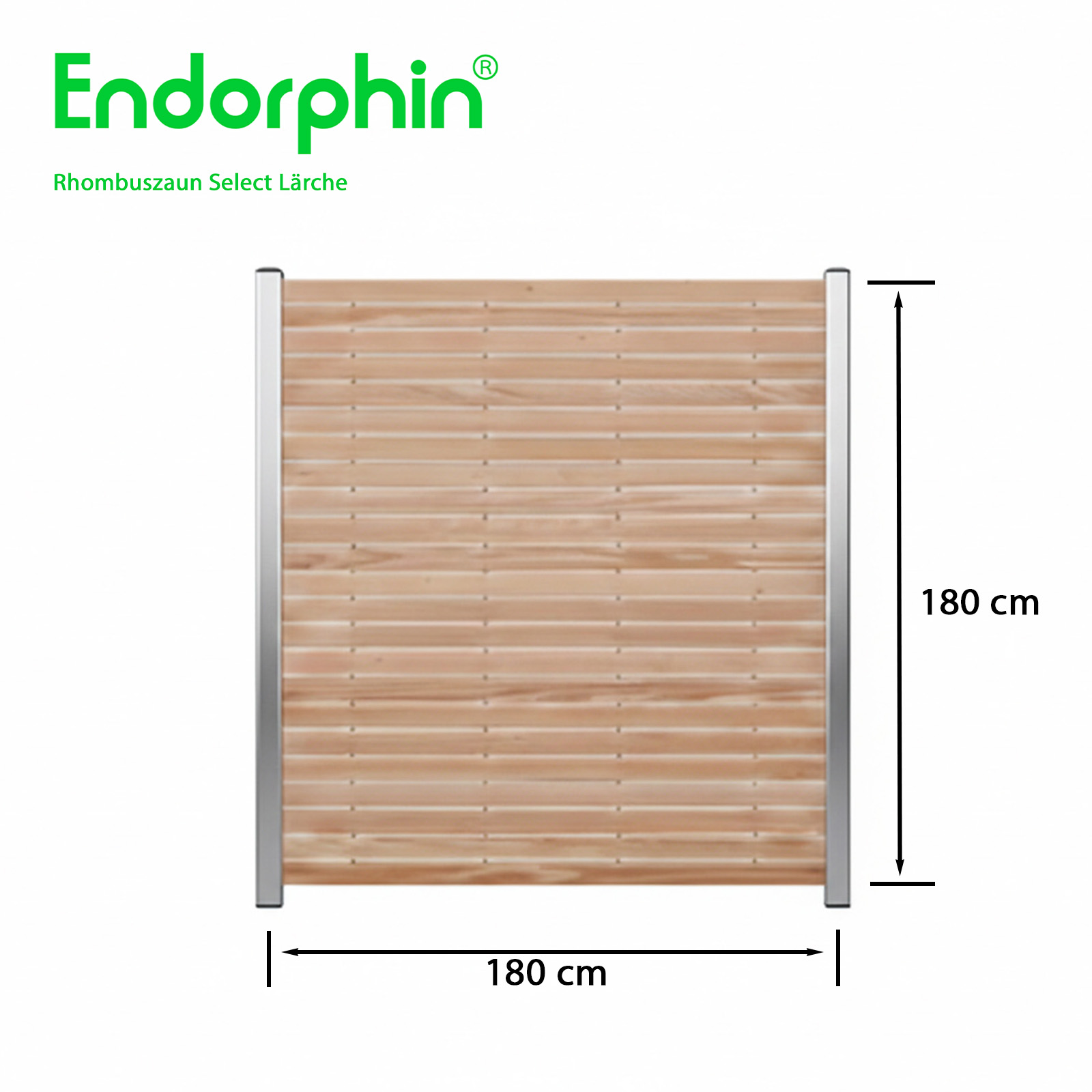 Endorphin Select-Rhombuszaun Lärche 3 Elemente 180x180cm 4 silberne Pfosten 7x7x235cm