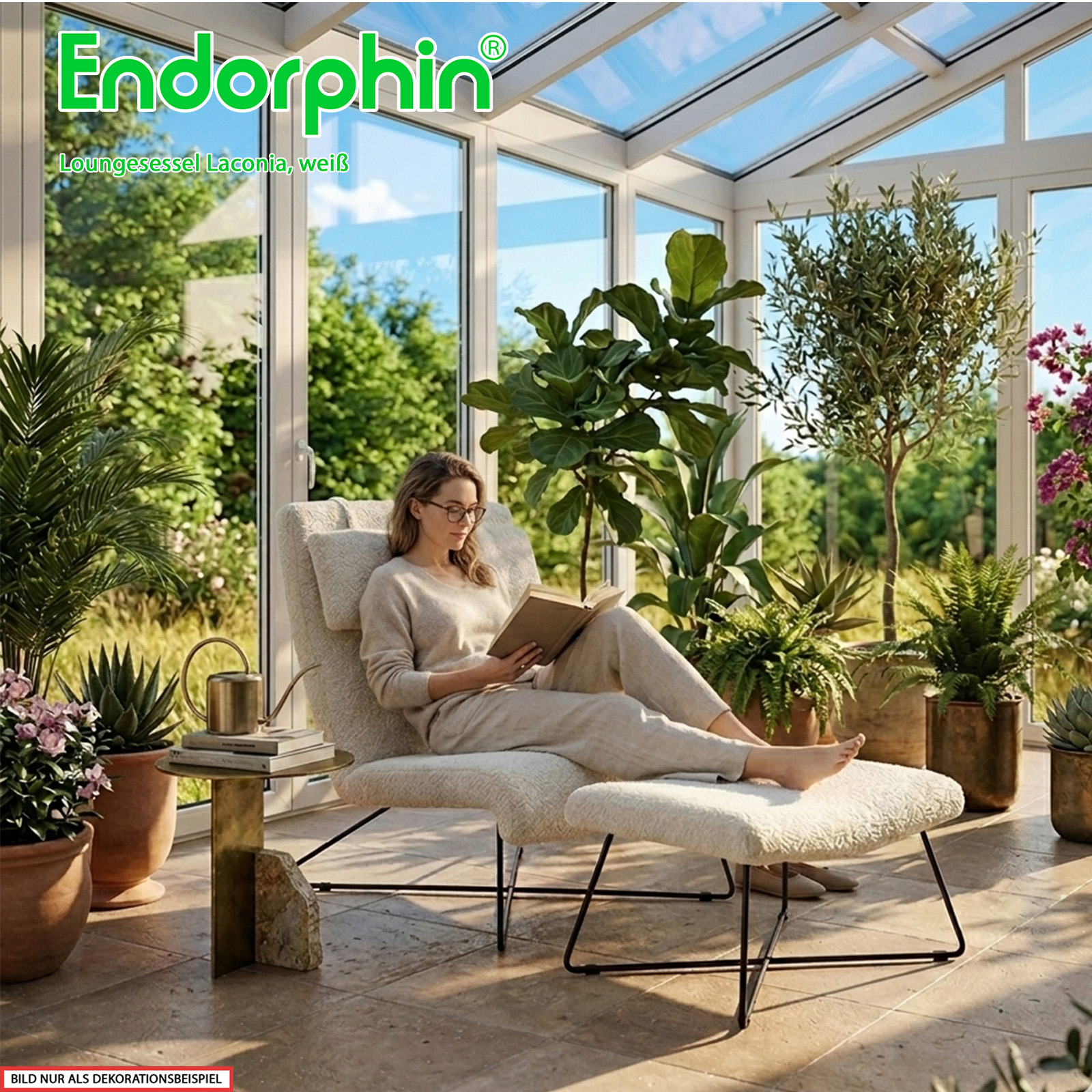 Endorphin Laconia Loungesessel, weiß, mit Hocker & Nackenkissen