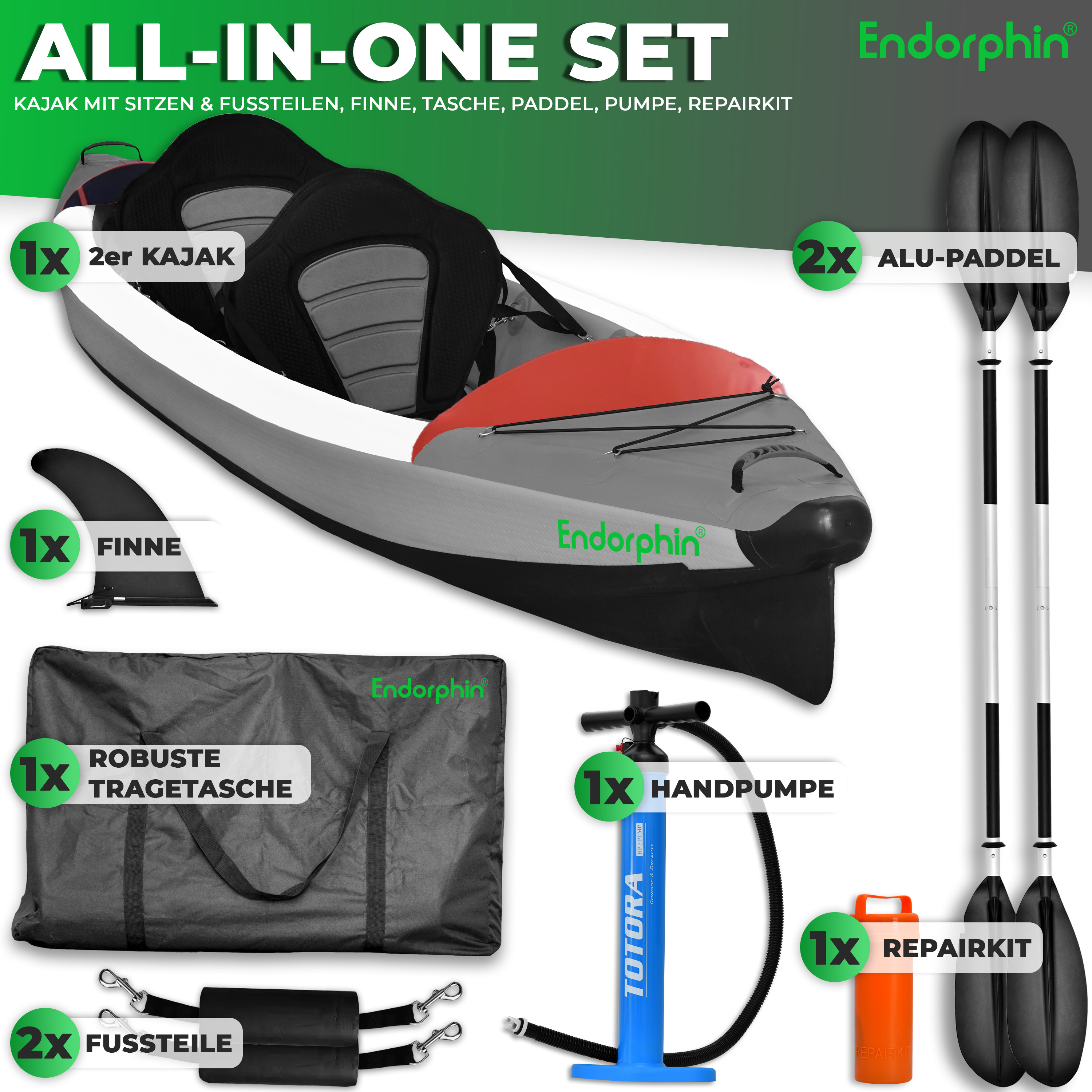 Endorphin Aufblasbares Drop Stitch Kajak für 2 Personen als Komplettset