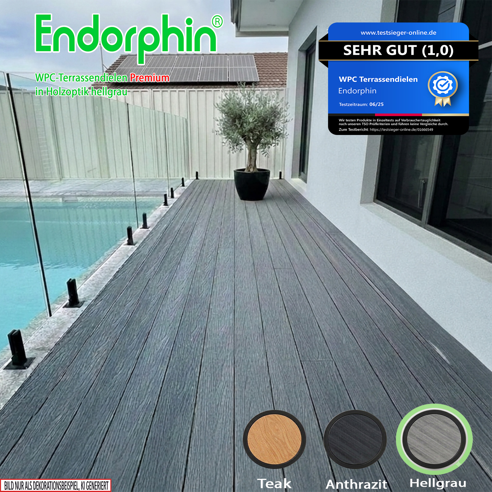Endorphin 2m² Premium WPC Terrassendielen in Holzoptik–Farbe: grau