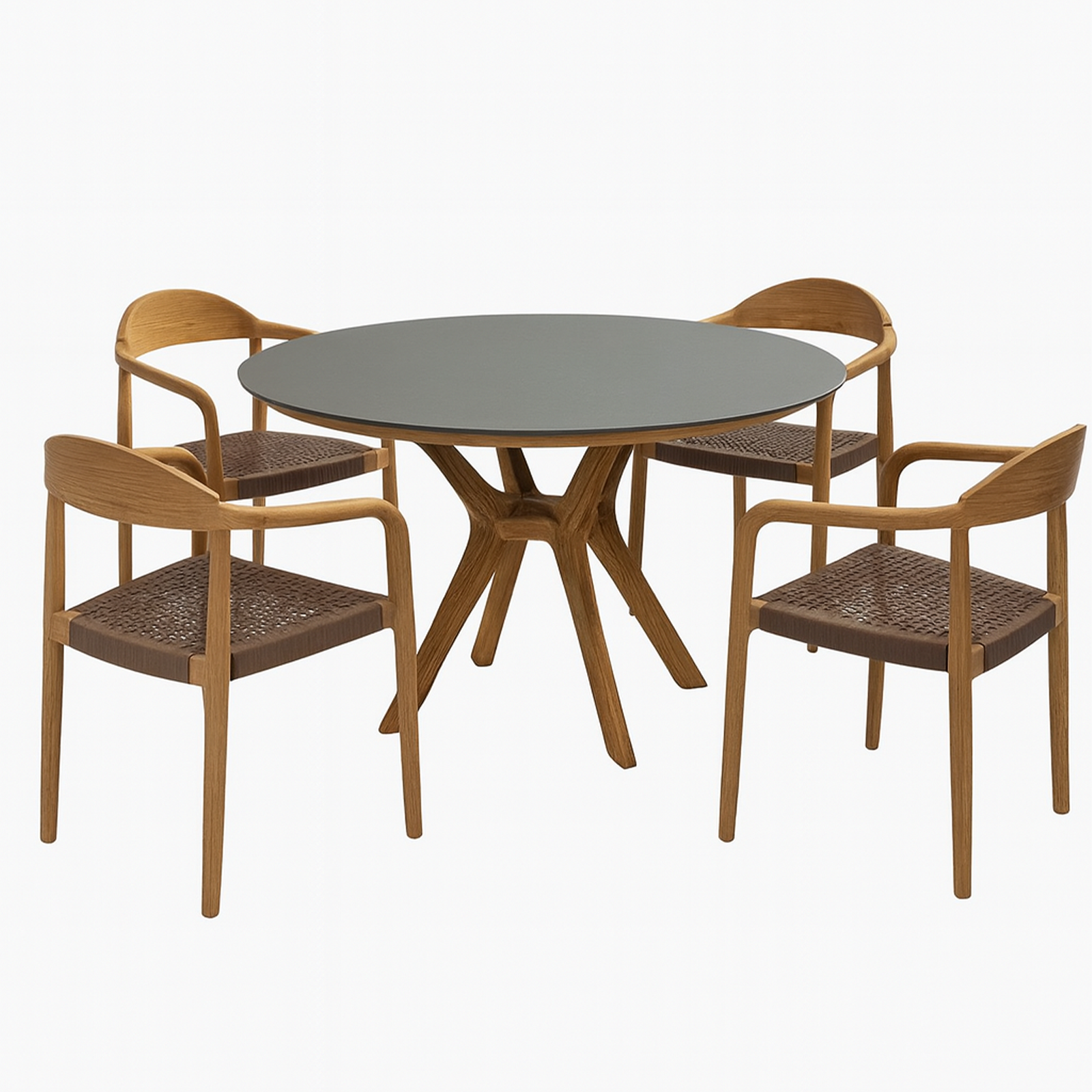 Endorphin Ibiza hochwertiges Teak Gartenset mit Keramik-Tischplatte, rund Ø120 cm 4 Stühle Gartenmöbel