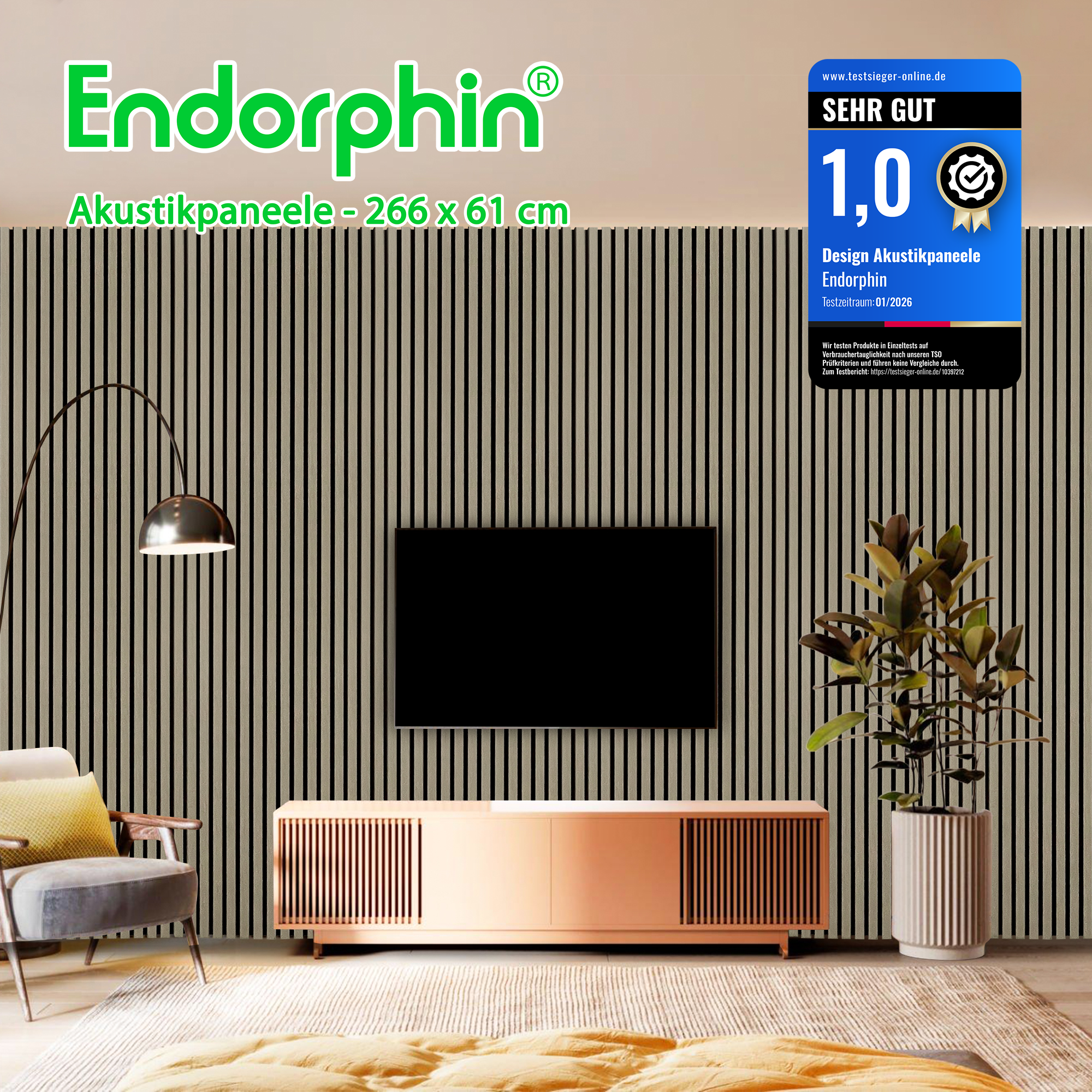 Endorphin 10 Stück Akustikpaneele 61x266x2,1cm Holzfurnier Walnuss schwarz