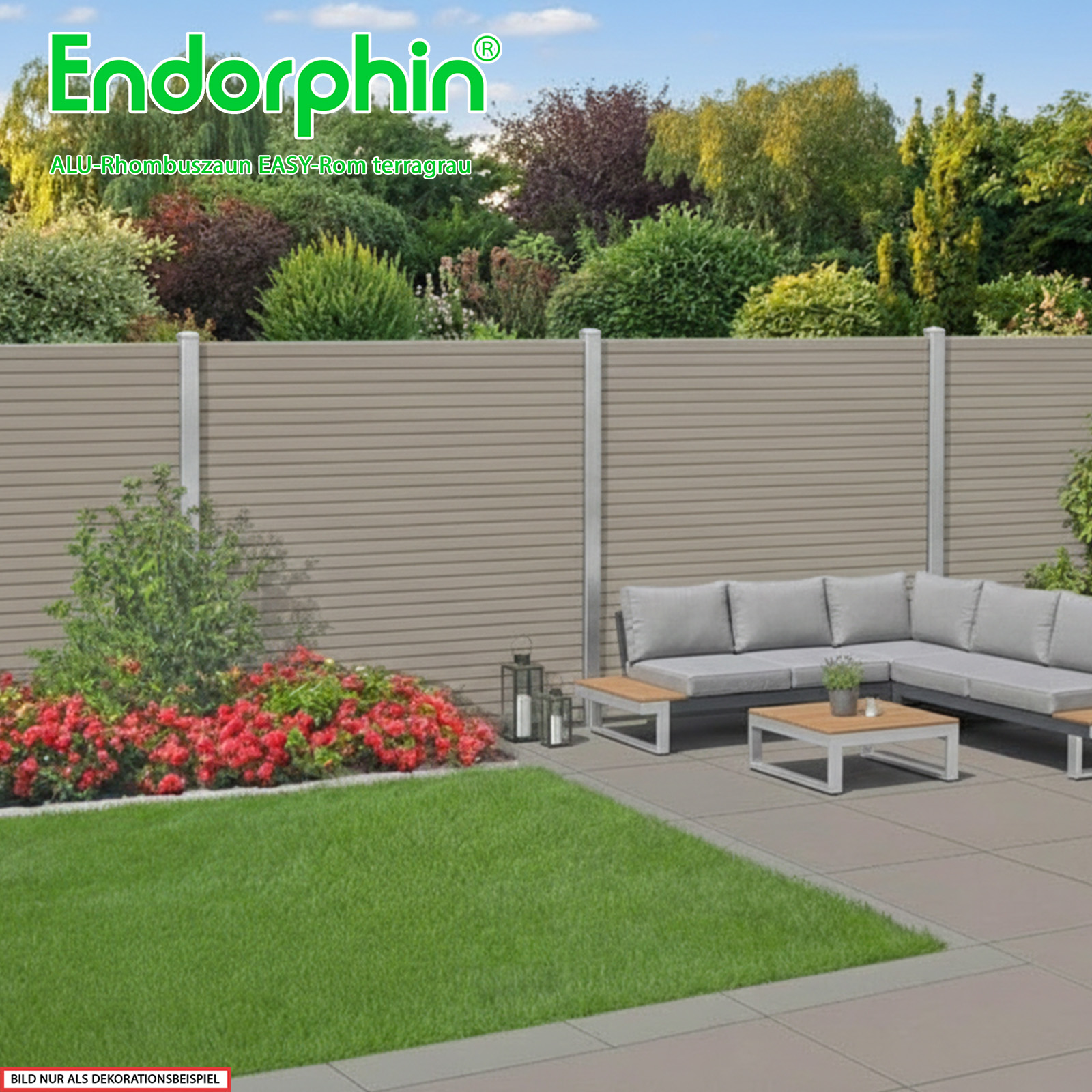 Endorphin EASY-ROM DIY ALU-Rhombuszaun in terragrau 1 Element 180x180cm 2 Pfosten 7x7x235cm in silber