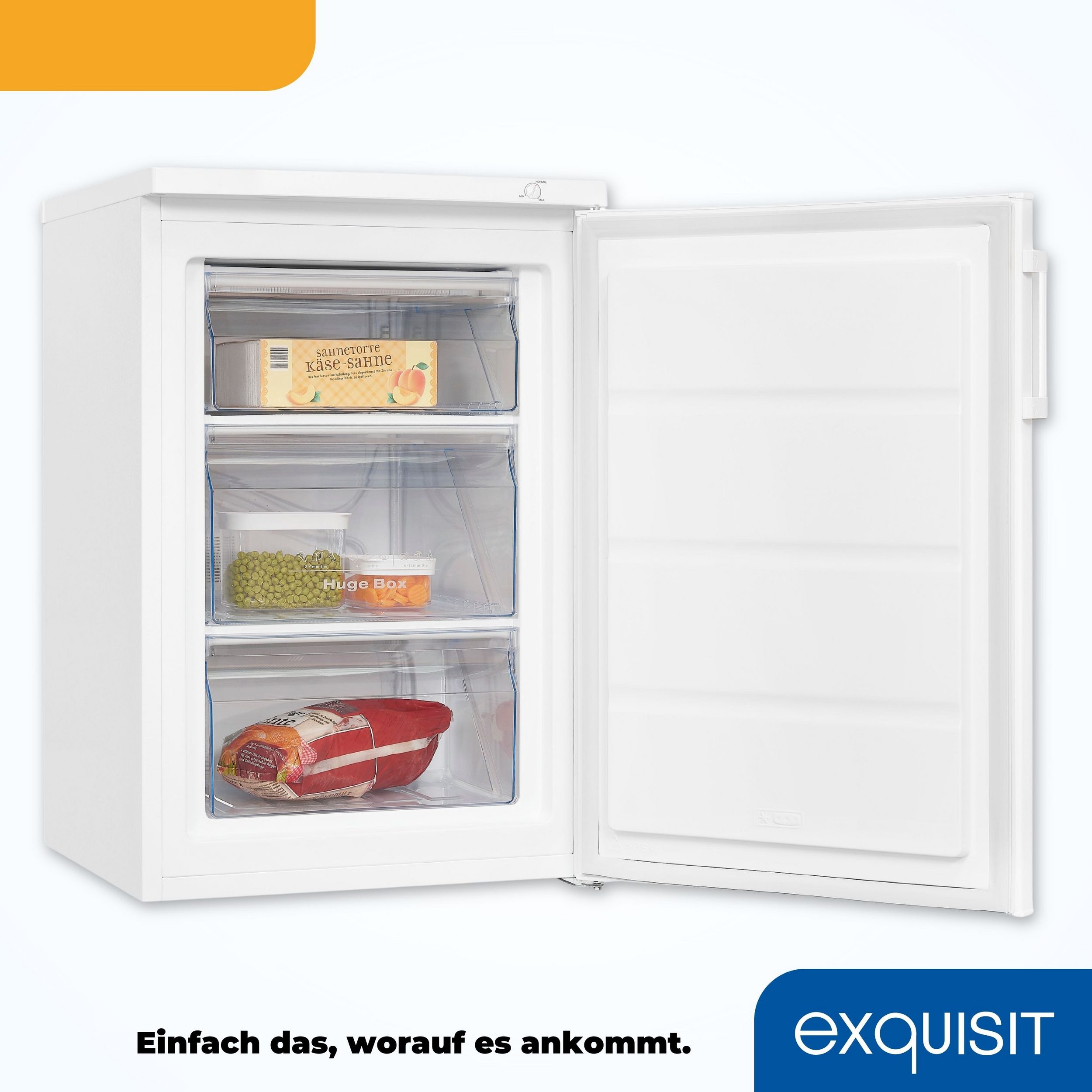 Exquisit GS81H-010E weiss, Gefrierschrank, 85L Nutzinhalt, EEK: E