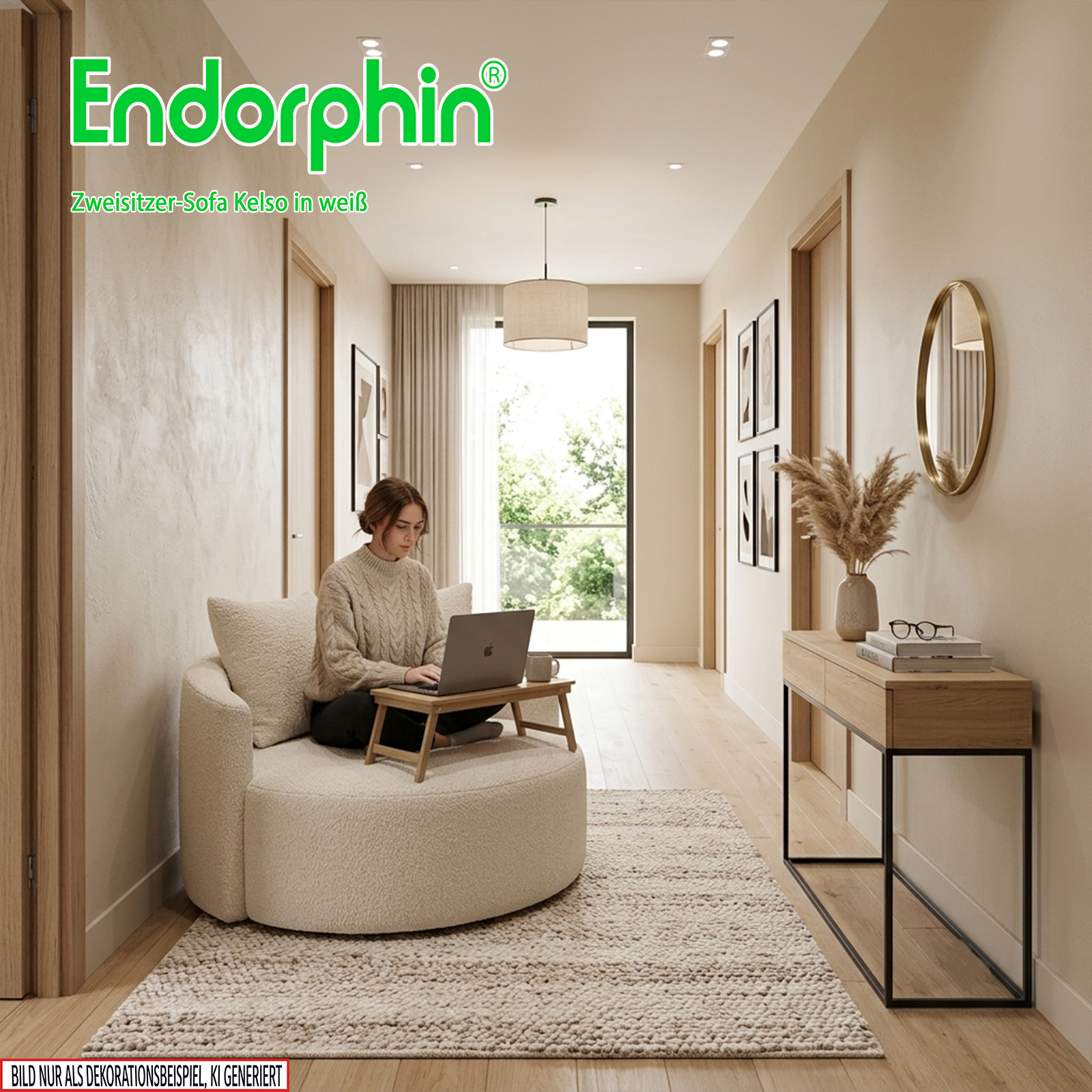 Endorphin 2er Sofa Kelso – in weiß, Exklusives Designer-Sofa mit Teddy-Bezug