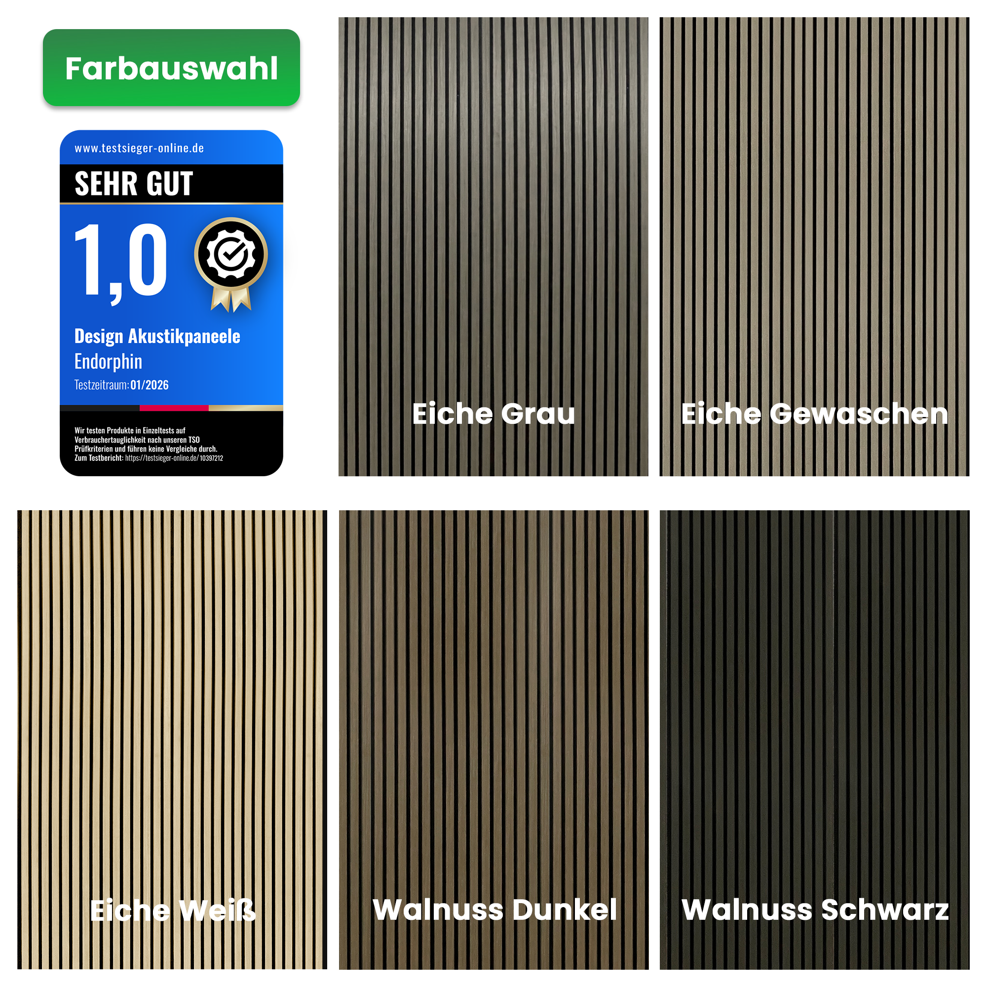 Endorphin 10 Stück Akustikpaneele 61x266x2,1cm Holzfurnier Walnuss schwarz