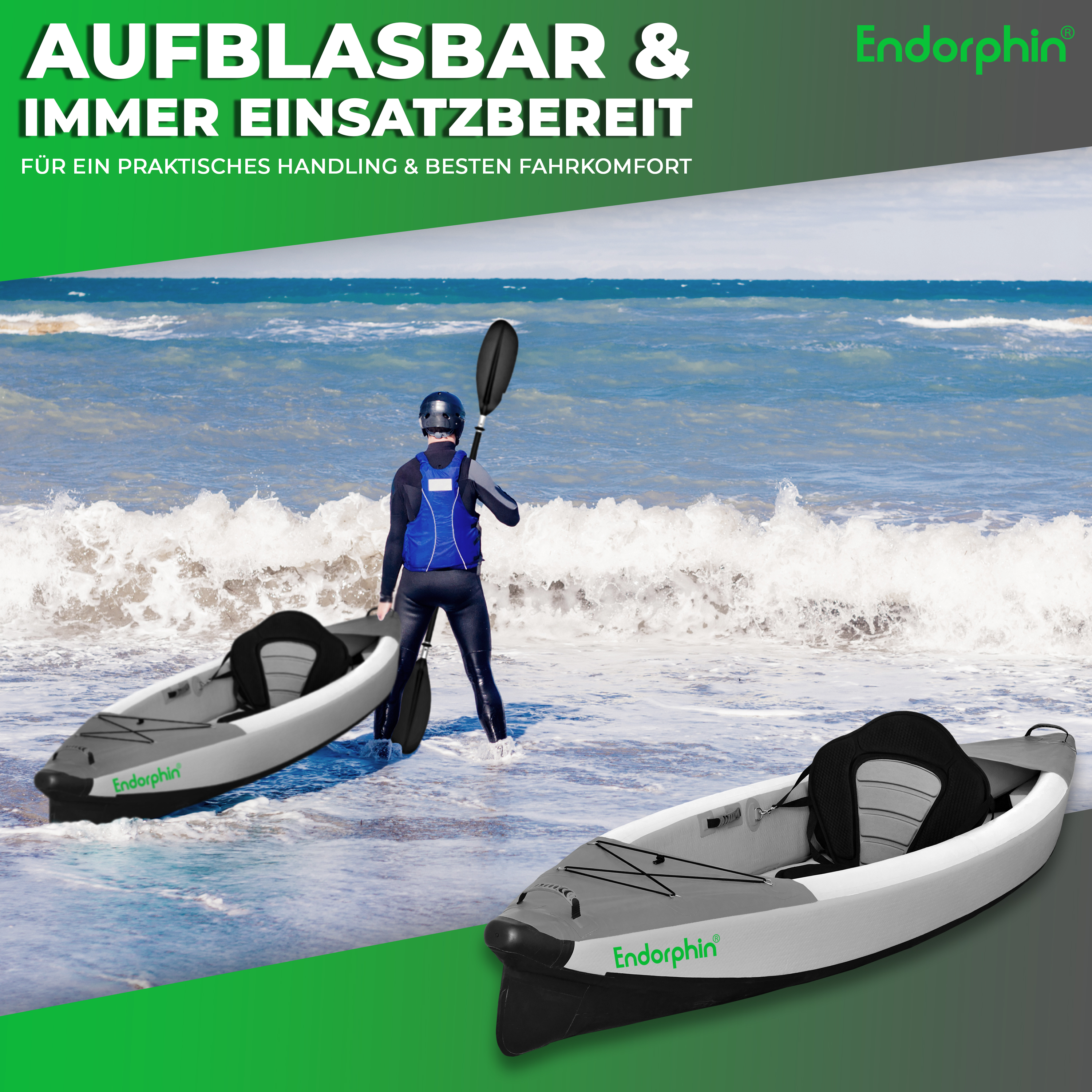 Endorphin Aufblasbares Drop Stitch Kajak für 1 Person als Komplettset