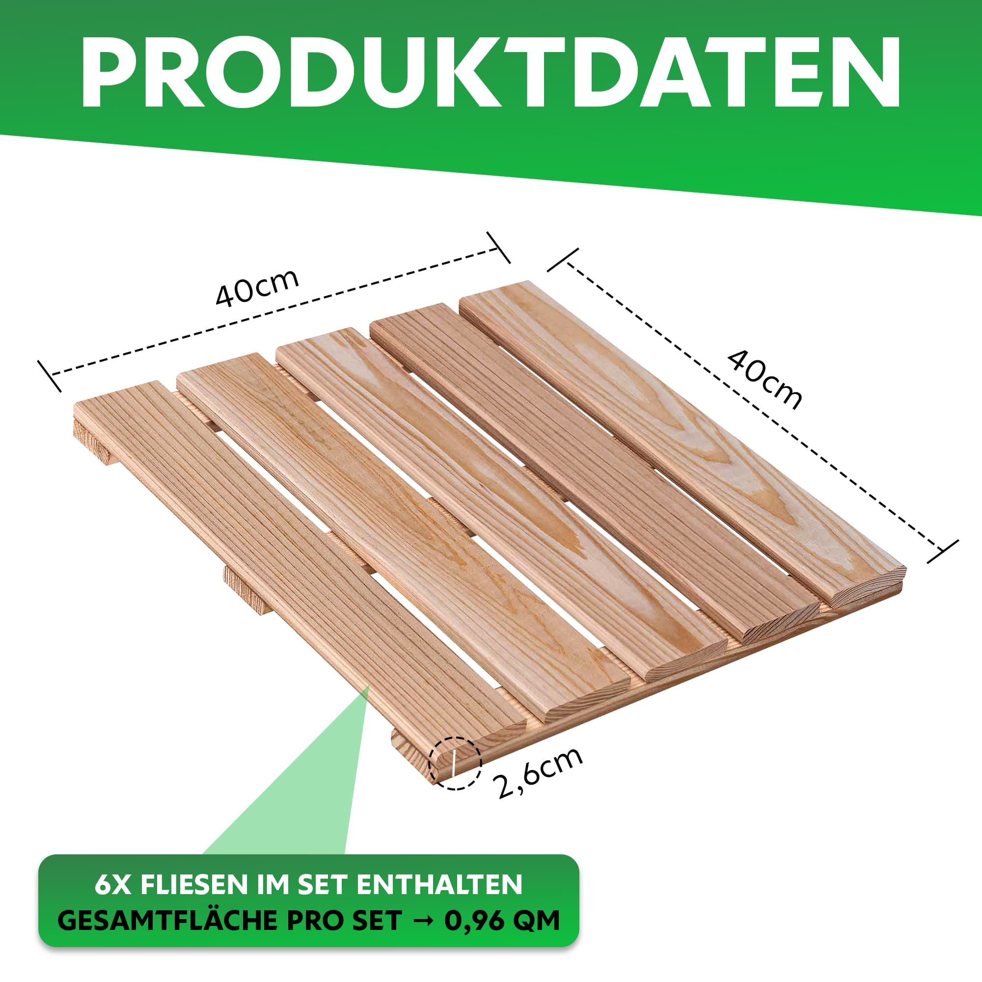 Delta Holzfliesen aus Lärche 40x40 cm 6er Set [0,96qm]