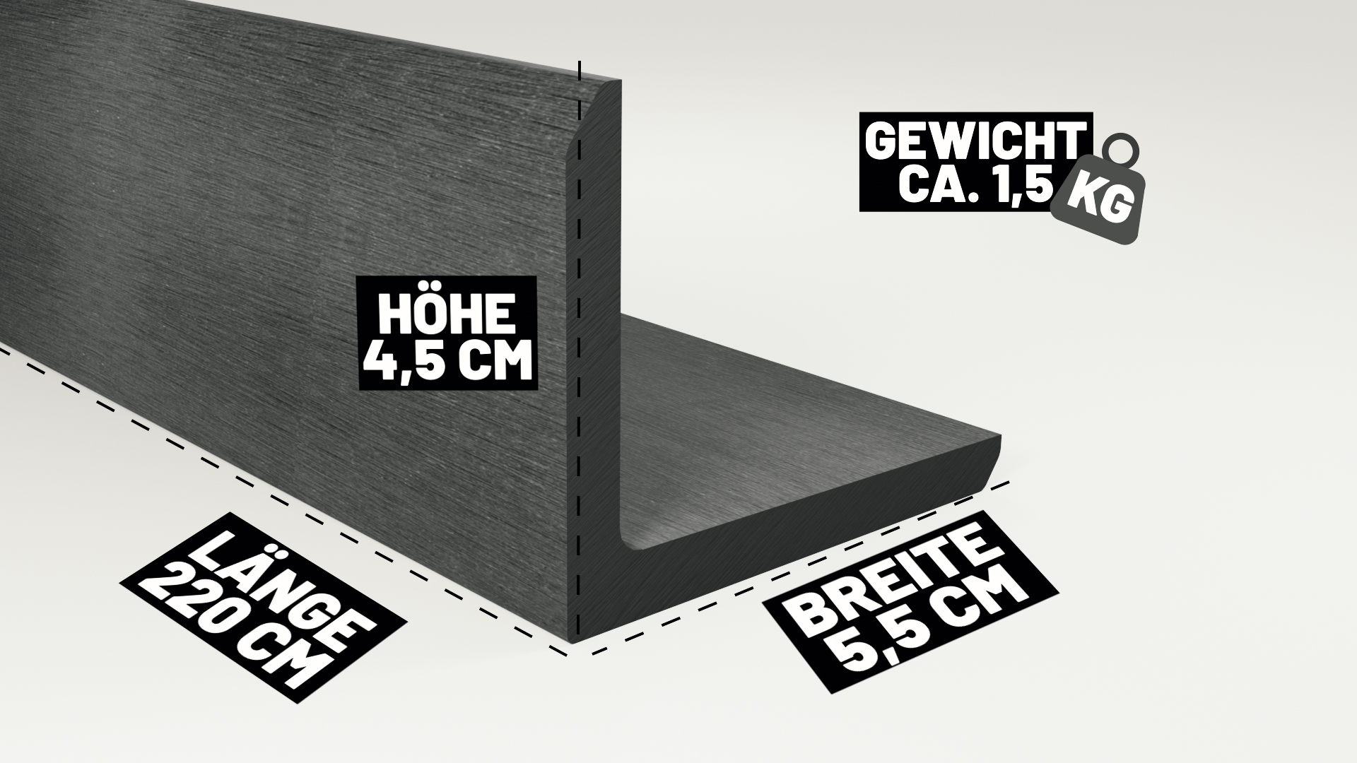 Endorphin WPC Abschlussleisten 5er Set Hellgrau 220cm Winkelprofil 5,5 x 4,5cm