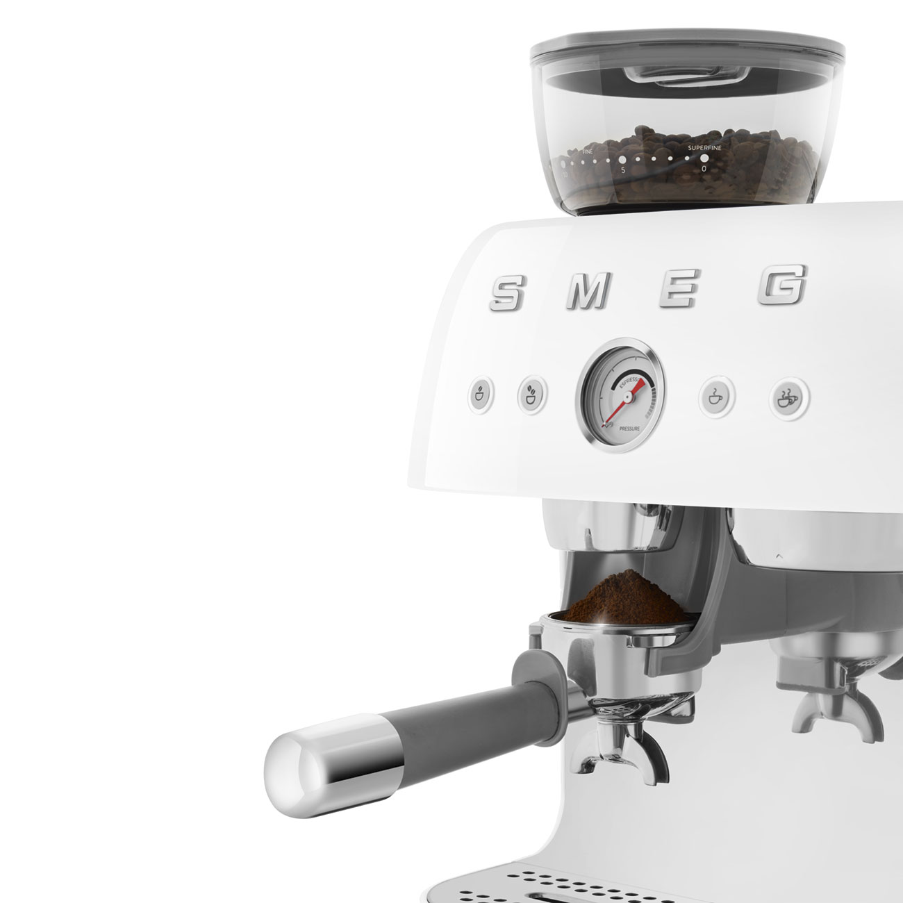 Smeg EGF03WHEU Espressomaschine mit Mahlwerk weiß 50`s Style Jubiläumsaktion - 60 Monate Geräteschutz
