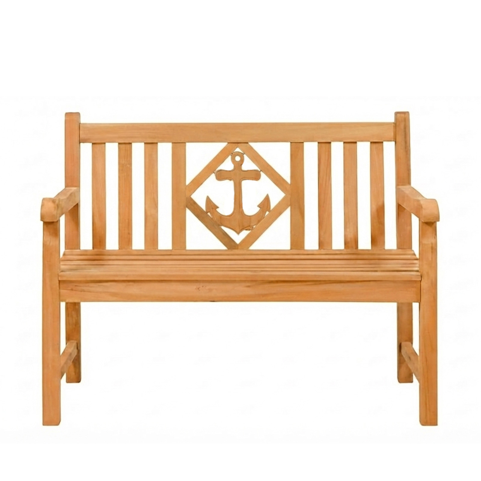 Endorphin Premium Teak Gartenbank 120 cm „Modell Raute“ mit Motiv Anker