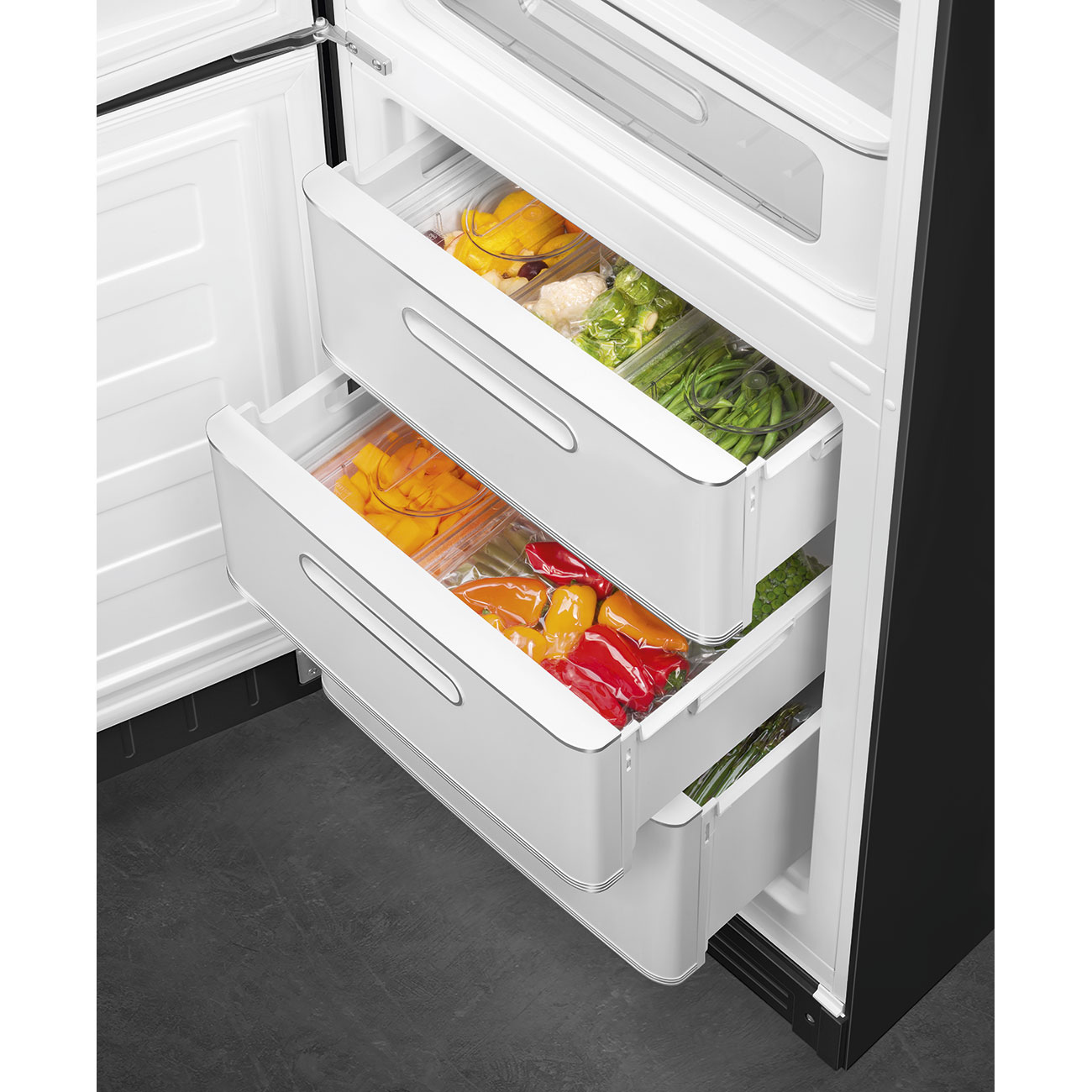 Smeg FAB32LBL5 Kühl-Gefrierkombination Linksanschlag Schwarz 50`s Style