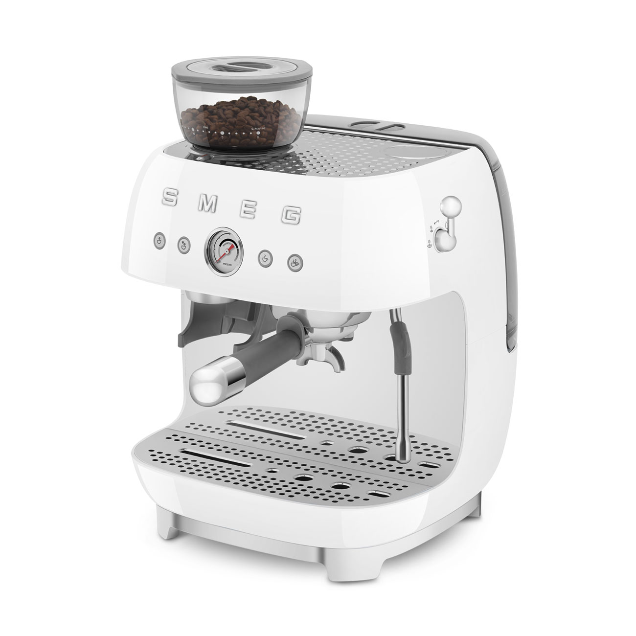 Smeg EGF03WHEU Espressomaschine mit Mahlwerk weiß 50`s Style Jubiläumsaktion - 60 Monate Geräteschutz