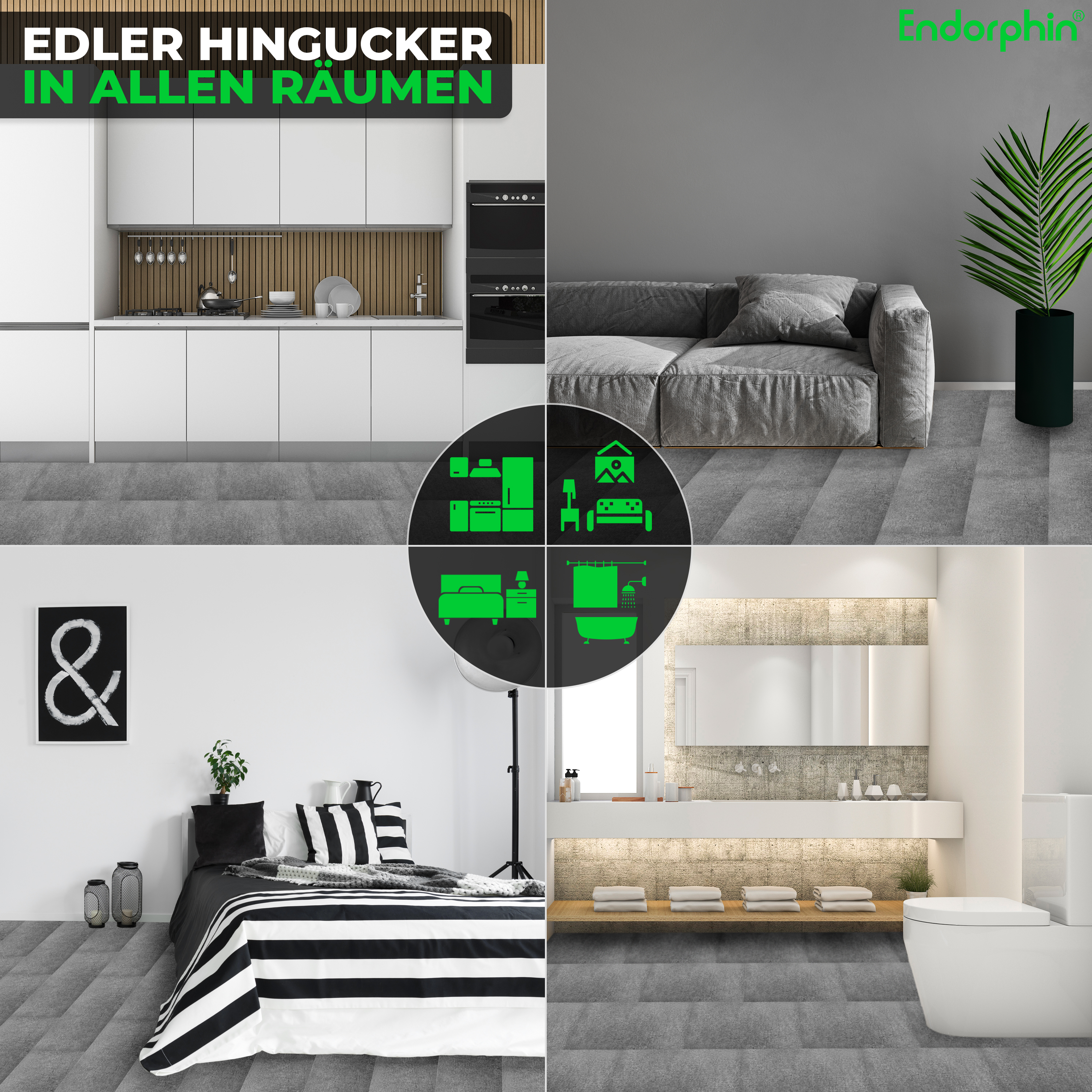 Endorphin Vinylboden selbstklebend in Betonoptik Dunkelgrau 2,97qm