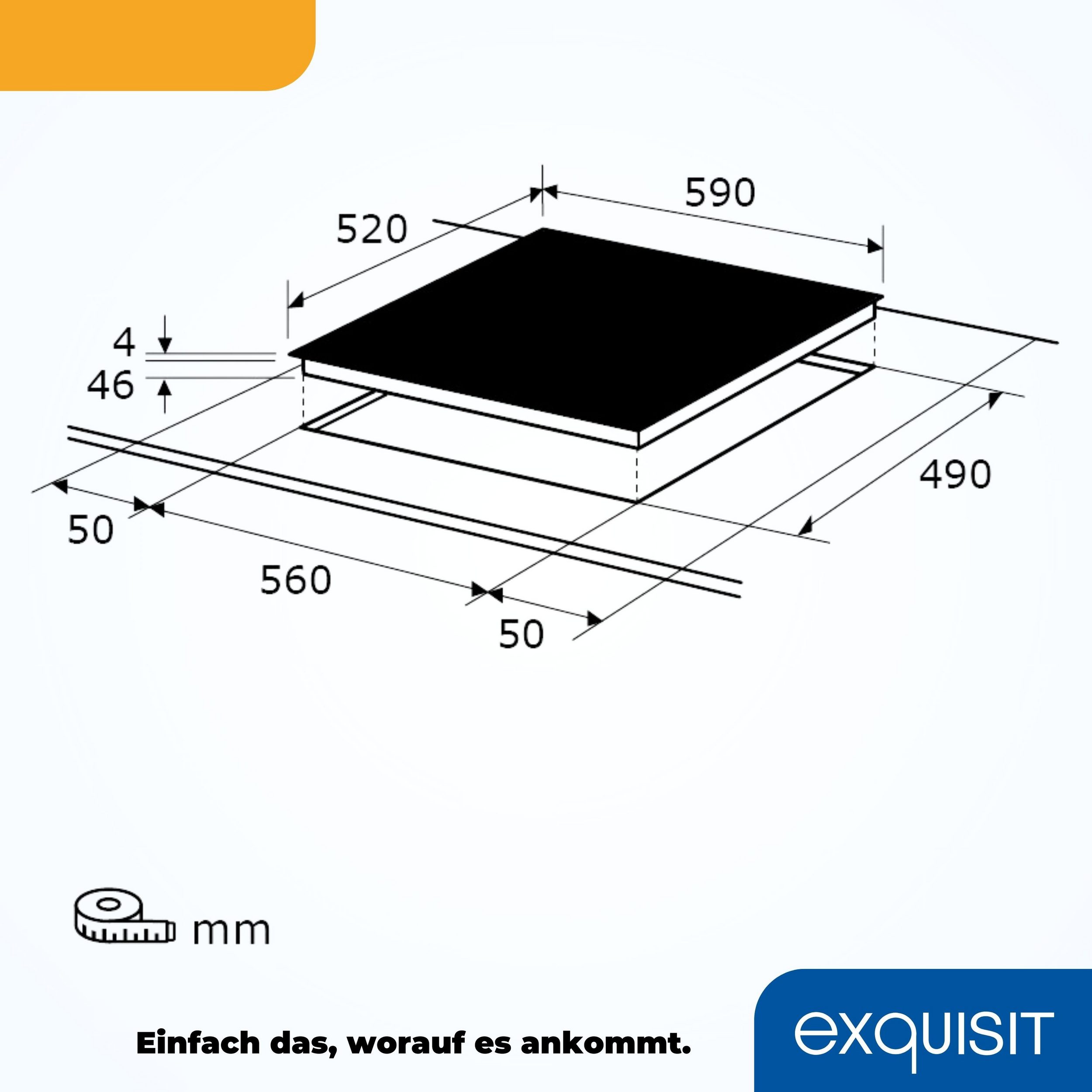 Exquisit EKC600-380 Autarkes Glaskeramikkochfeld, 59cm breit, TouchControl, 4 Kochstellen