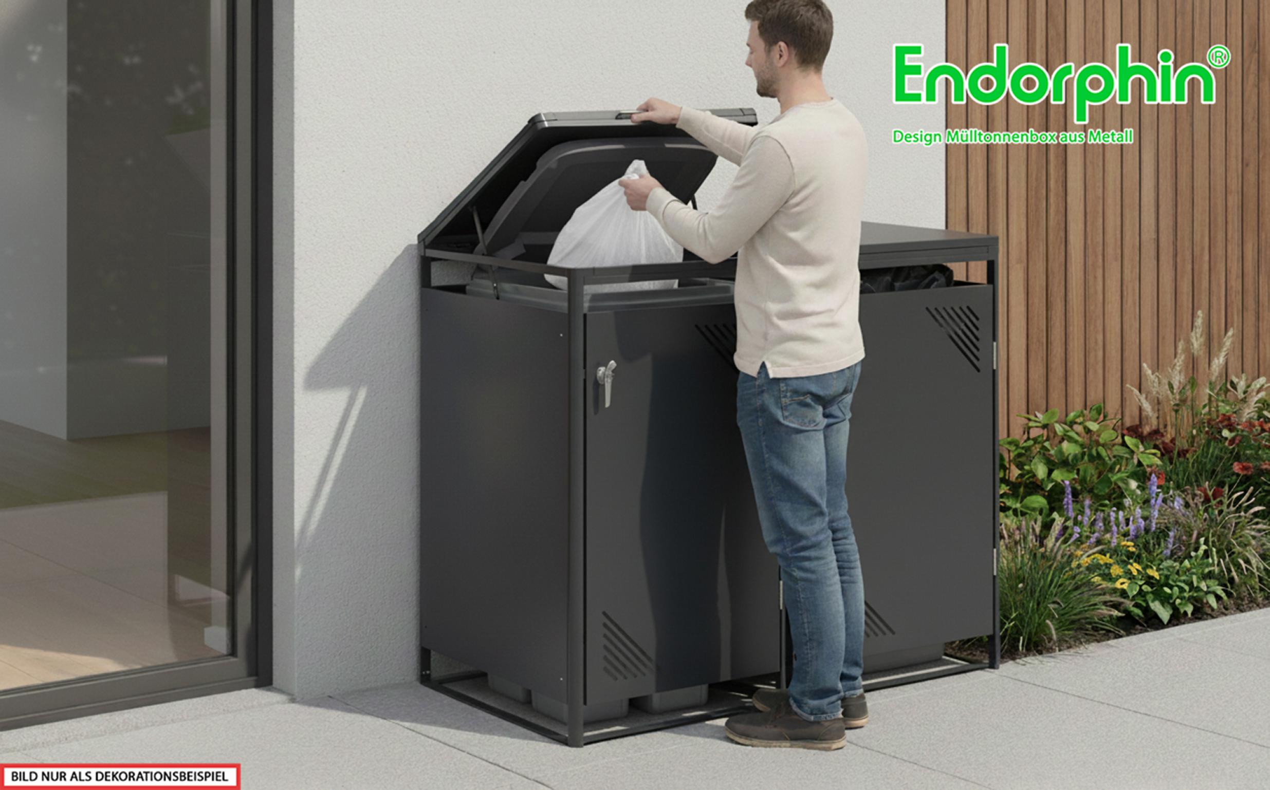 Endorphin Mülltonnenbox 2er, 240 l, anthrazit, verzinkter - pulverbeschichteter Stahl, Breite x Höhe x Tiefe: 132 x 119 x 82 cm