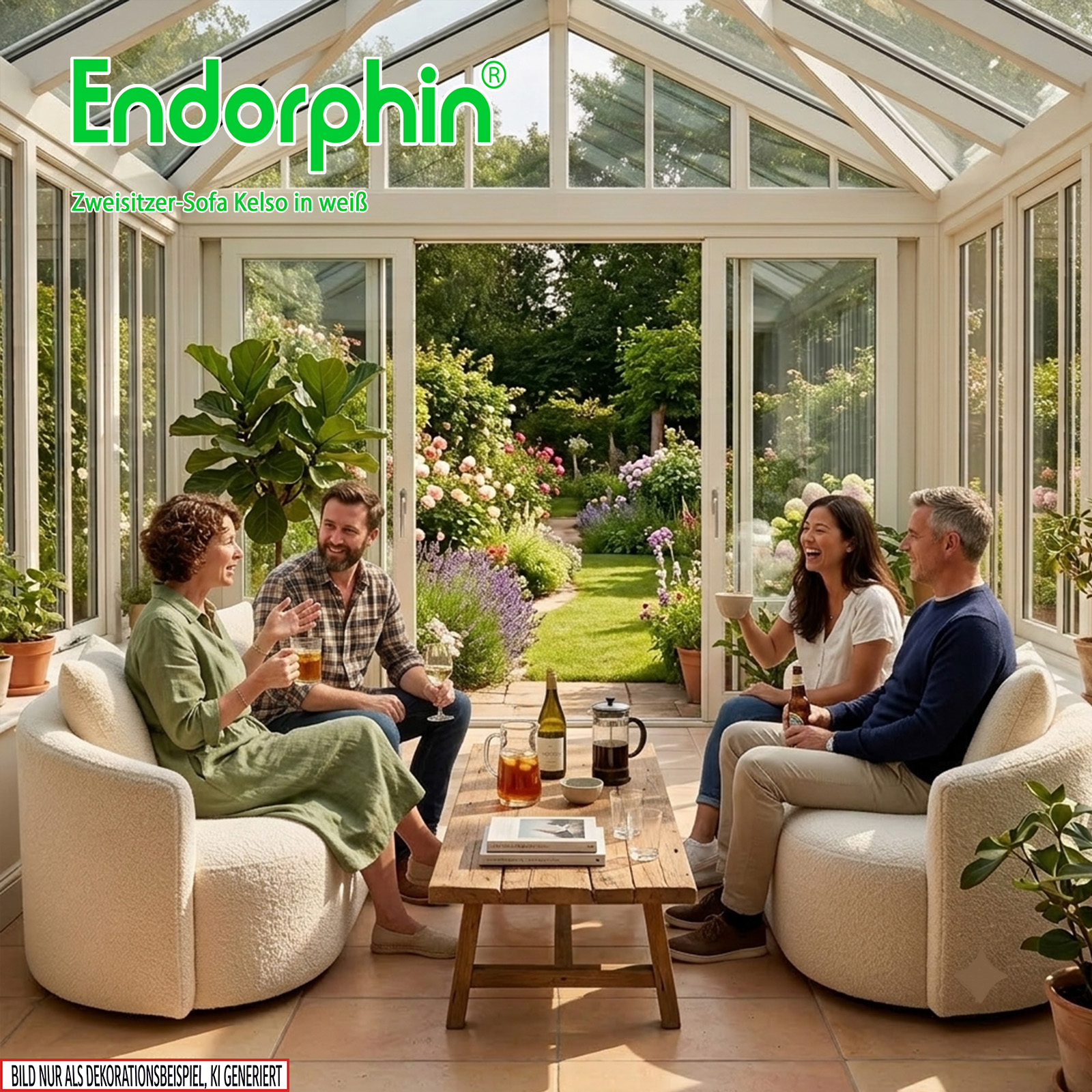 Endorphin 2er Sofa Kelso – in weiß, Exklusives Designer-Sofa mit Teddy-Bezug