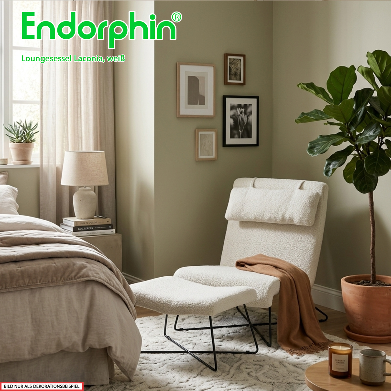 Endorphin Laconia Loungesessel, weiß, mit Hocker & Nackenkissen