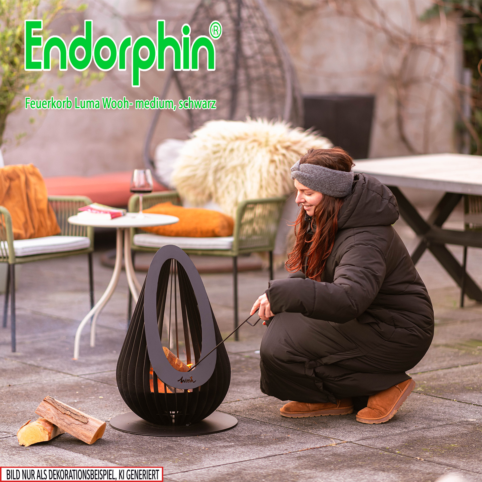 Endorphin Design Feuerkorb Luma–Wooh, medium, schwarz