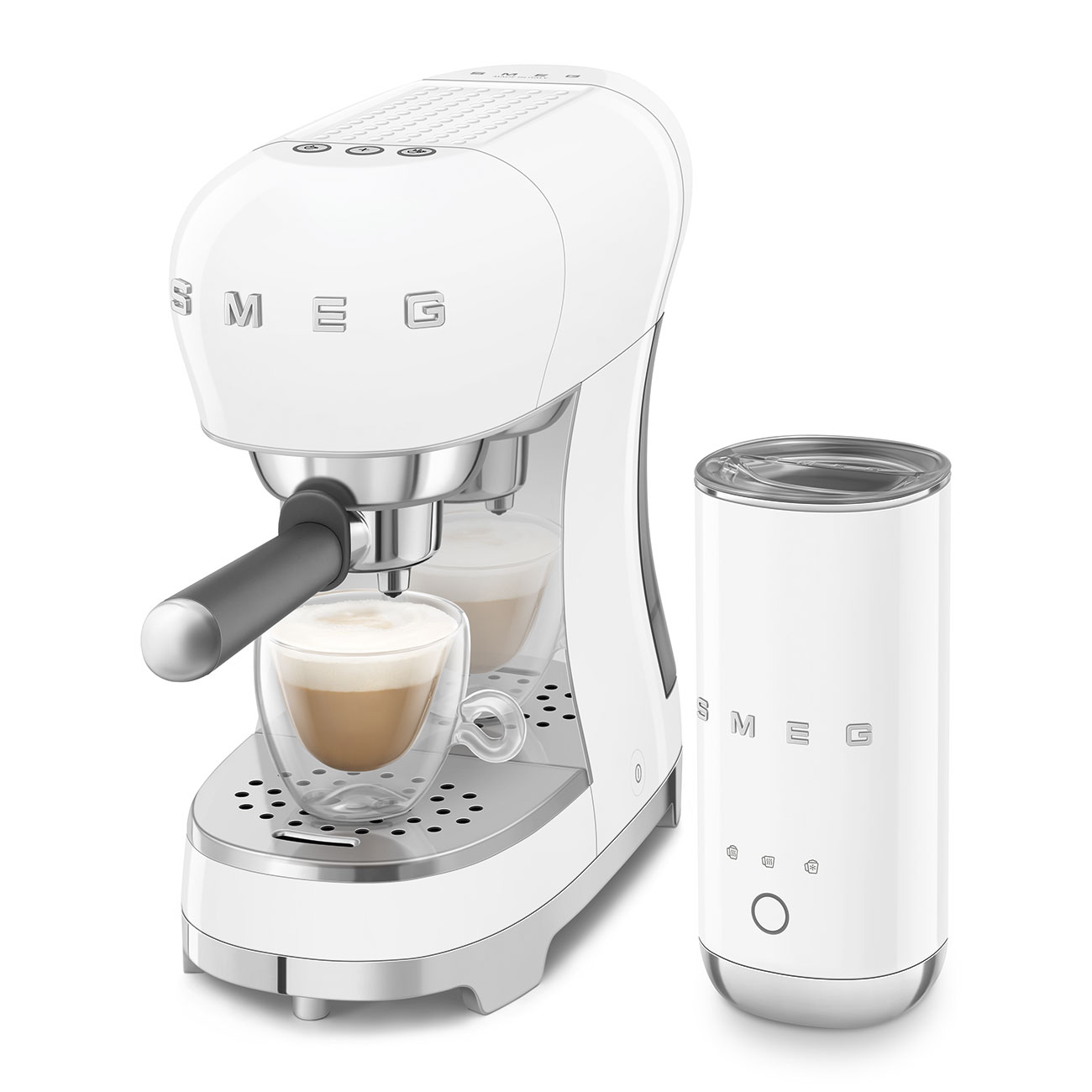 Smeg ECF12WHEU Bundle ECF00 + Milchaufschäumer MFF02 Weiß 50`s Style