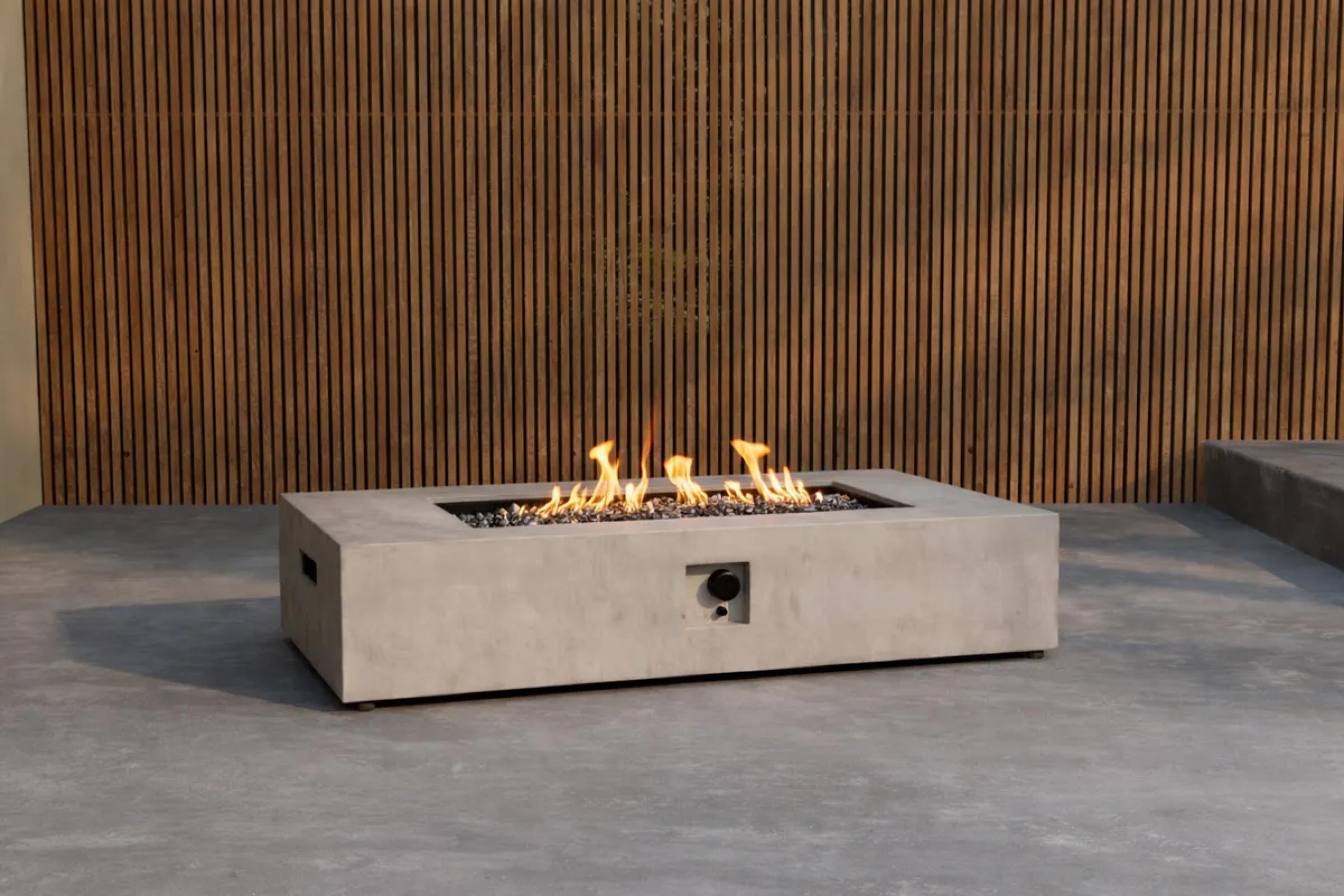 Venture Design Feuerkorb Kea 137cm in grau, Stilvolle Gas-Feuerstelle aus Faserzement