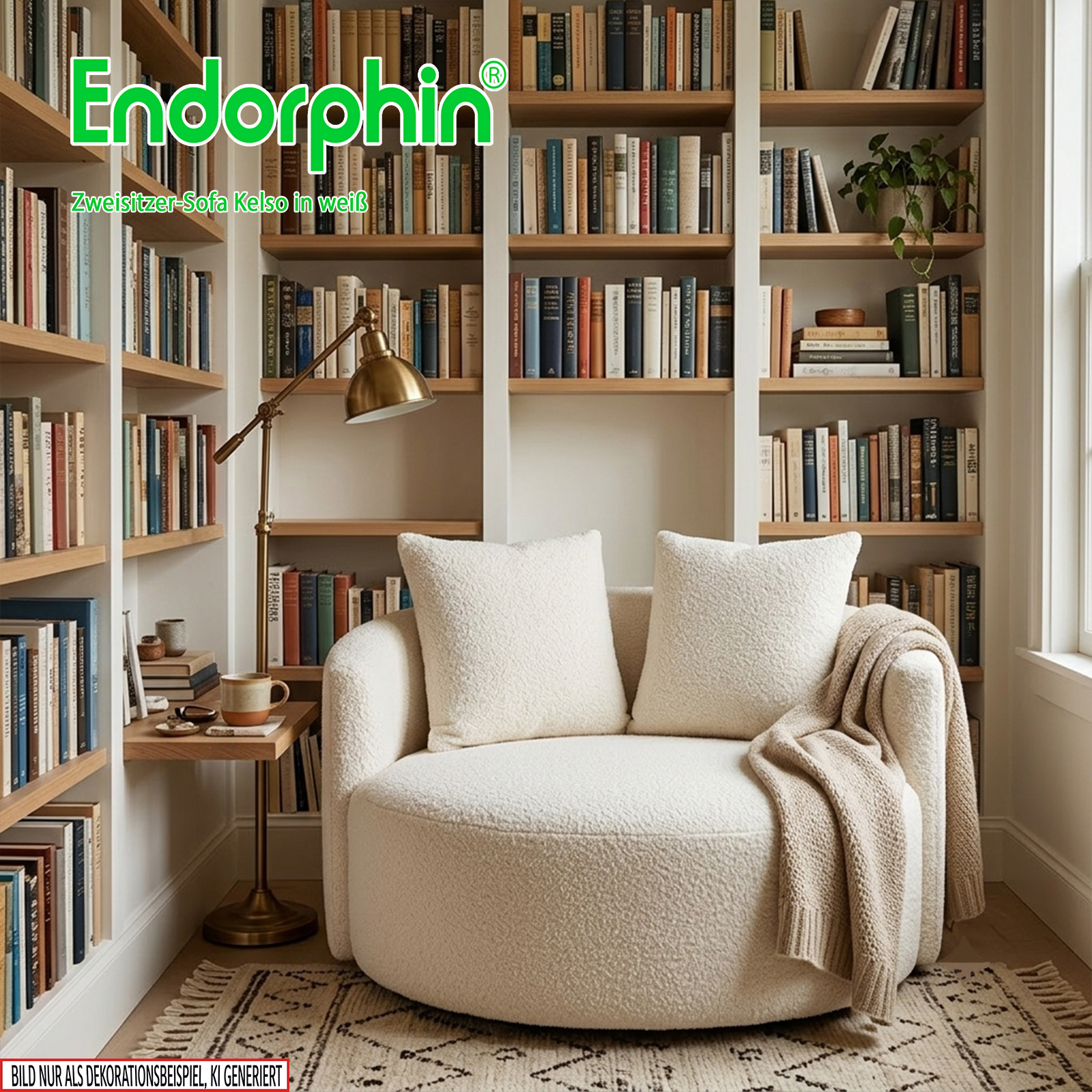 Endorphin 2er Sofa Kelso – in weiß, Exklusives Designer-Sofa mit Teddy-Bezug