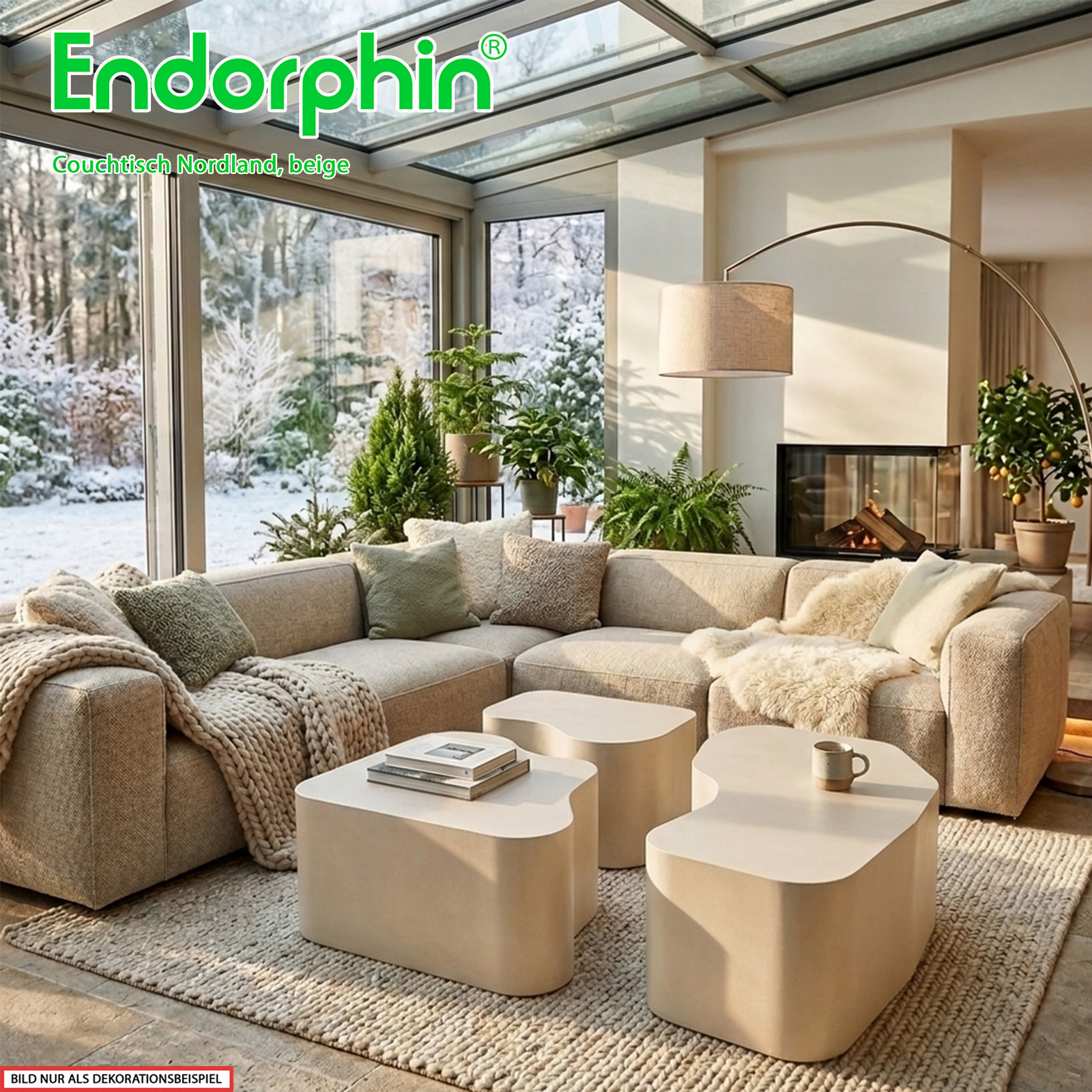Endorphin Nordland Couchtisch, 3-teilig, MDF, Beige