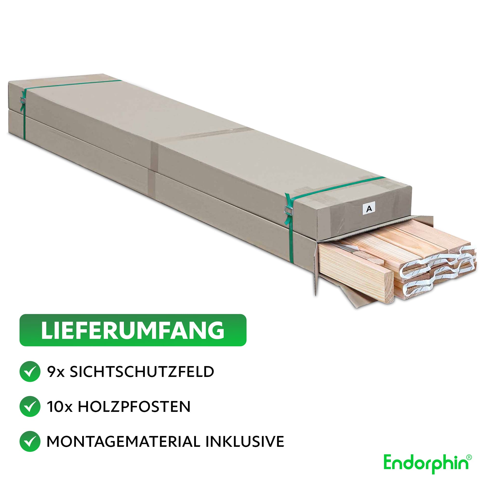 Endorphin Rhombus-Sichtschutzzaun Lärche | 9x Elemente [180x180cm] & 10x Holz-Pfosten [9x9x190cm]