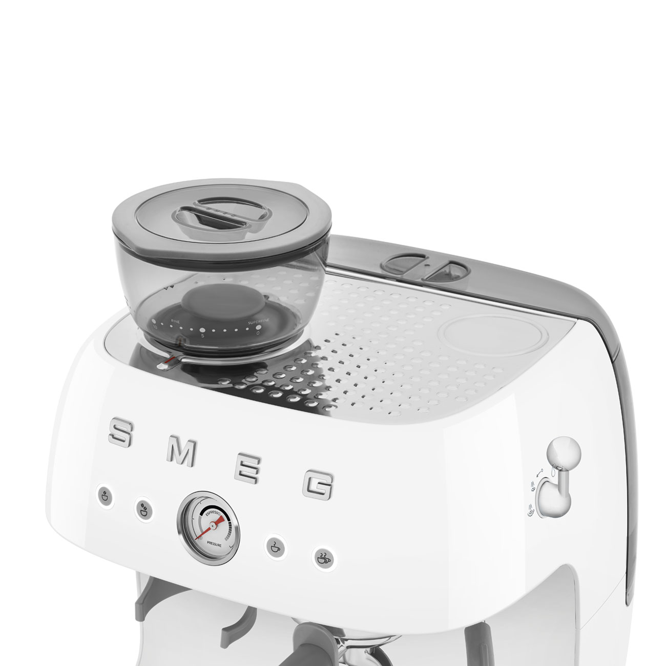 Smeg EGF03WHEU Espressomaschine mit Mahlwerk weiß 50`s Style Jubiläumsaktion - 60 Monate Geräteschutz