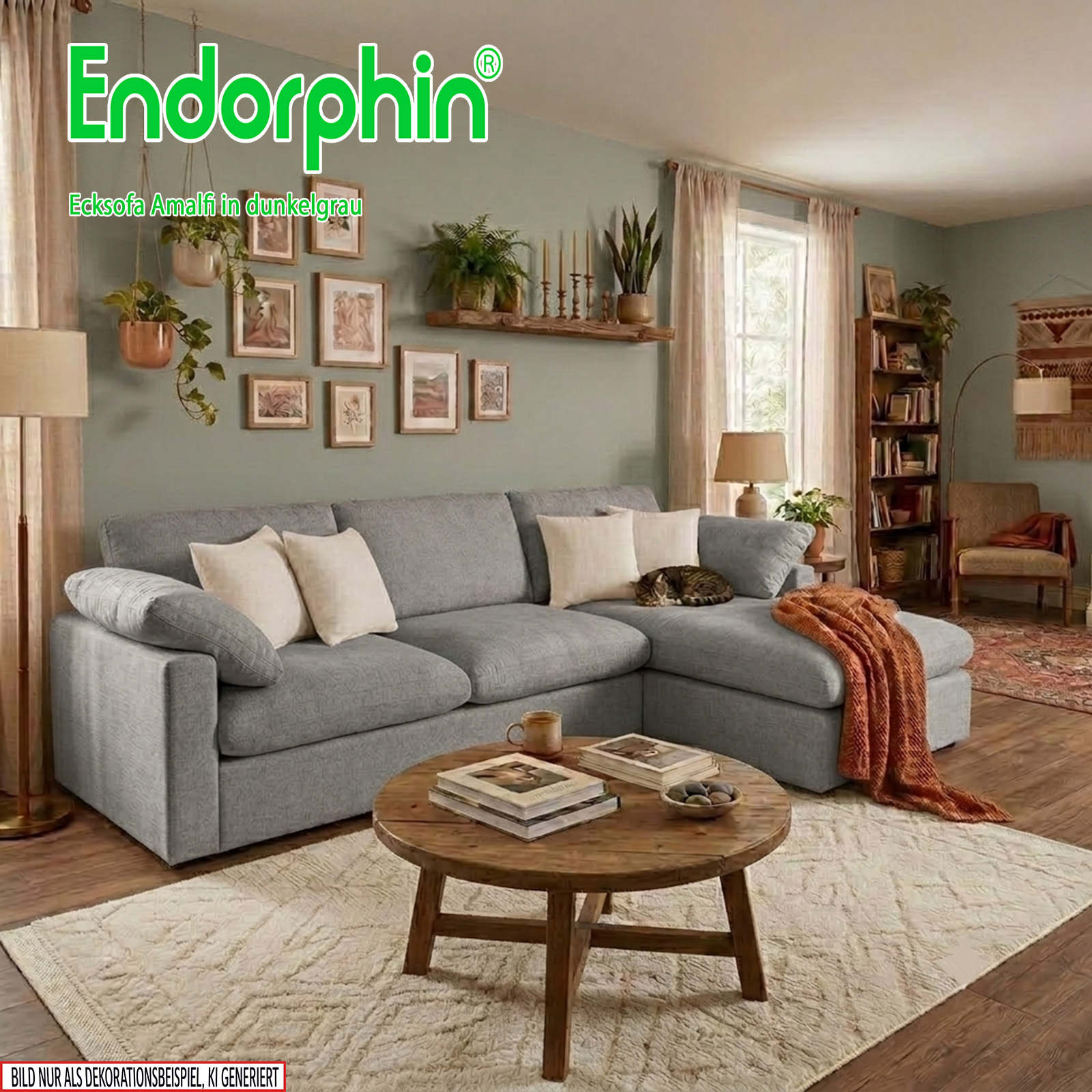 Endorphin Ecksofa Amalfi dunkelgrau, Ottomane flexibel montierbar