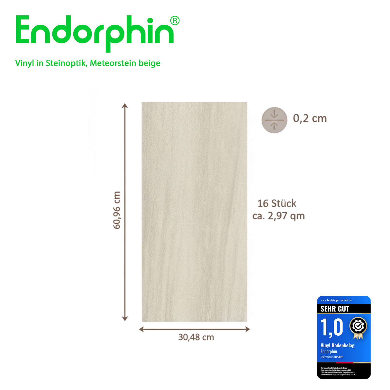 Endorphin Vinylboden selbstklebend Steinoptik in Meteorstein beige 2,97qm
