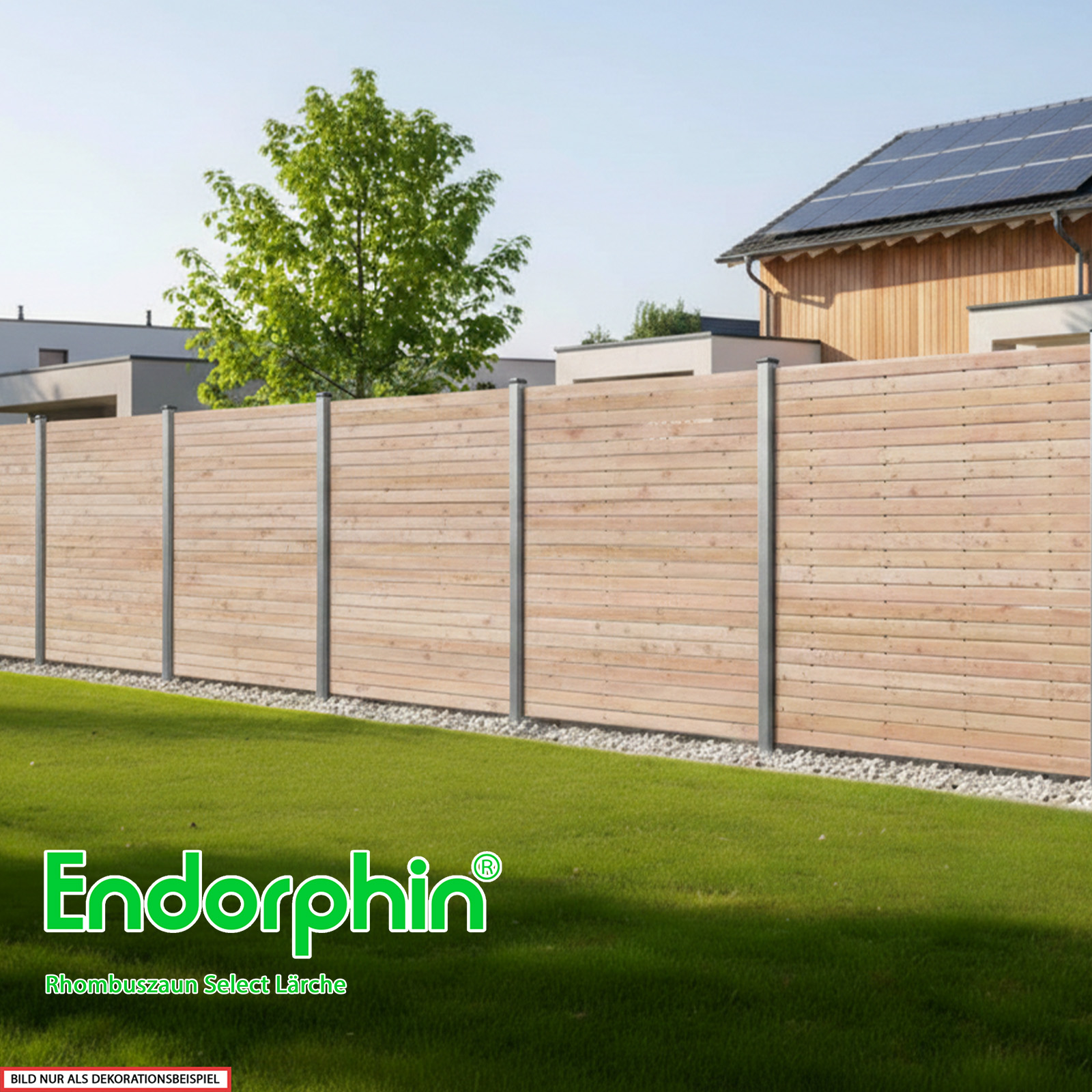 Endorphin Select-Rhombuszaun Lärche 3 Elemente 180x180cm 4 silberne Pfosten 7x7x235cm
