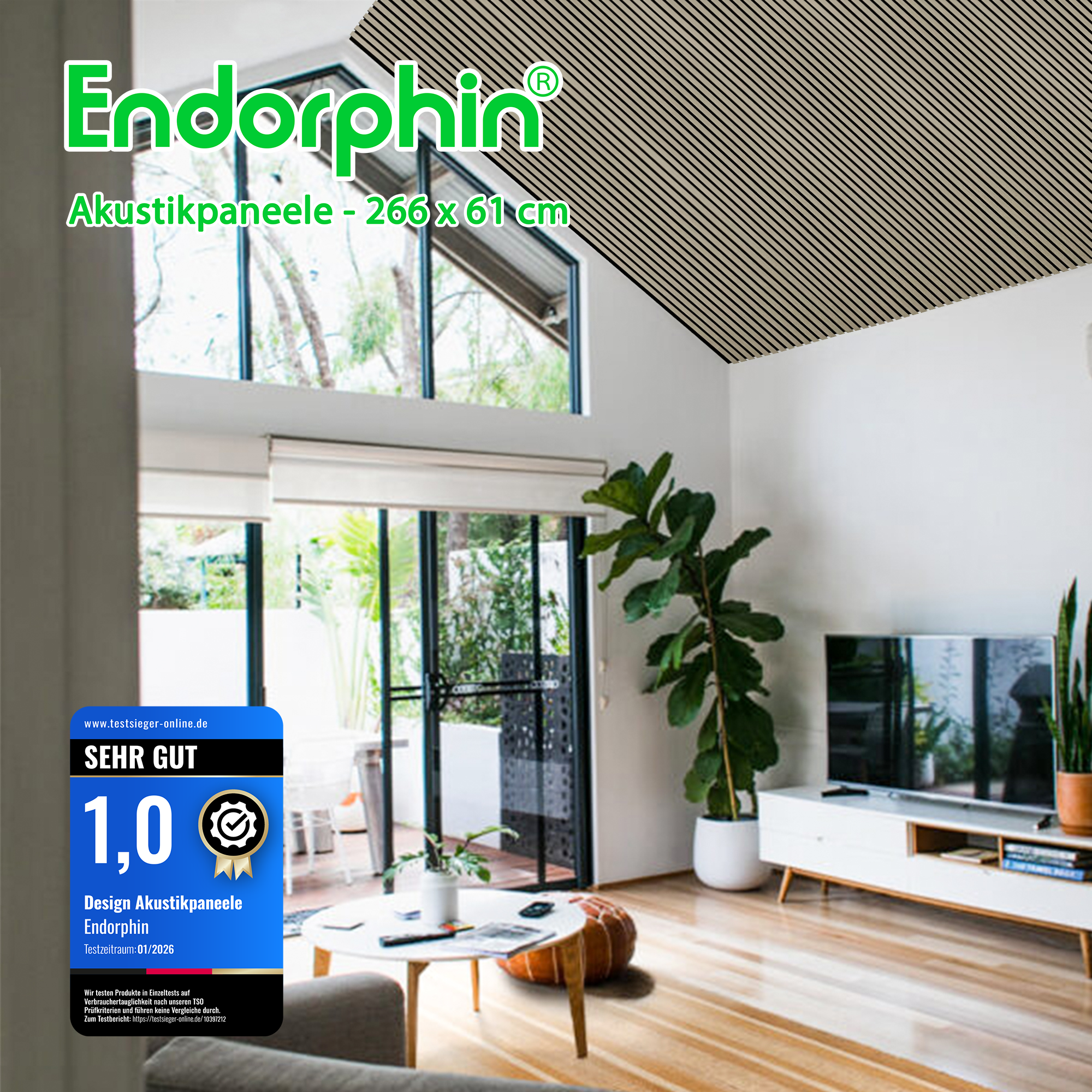 Endorphin 10 Stück Akustikpaneele 61x266x2,1cm Holzfurnier Walnuss schwarz