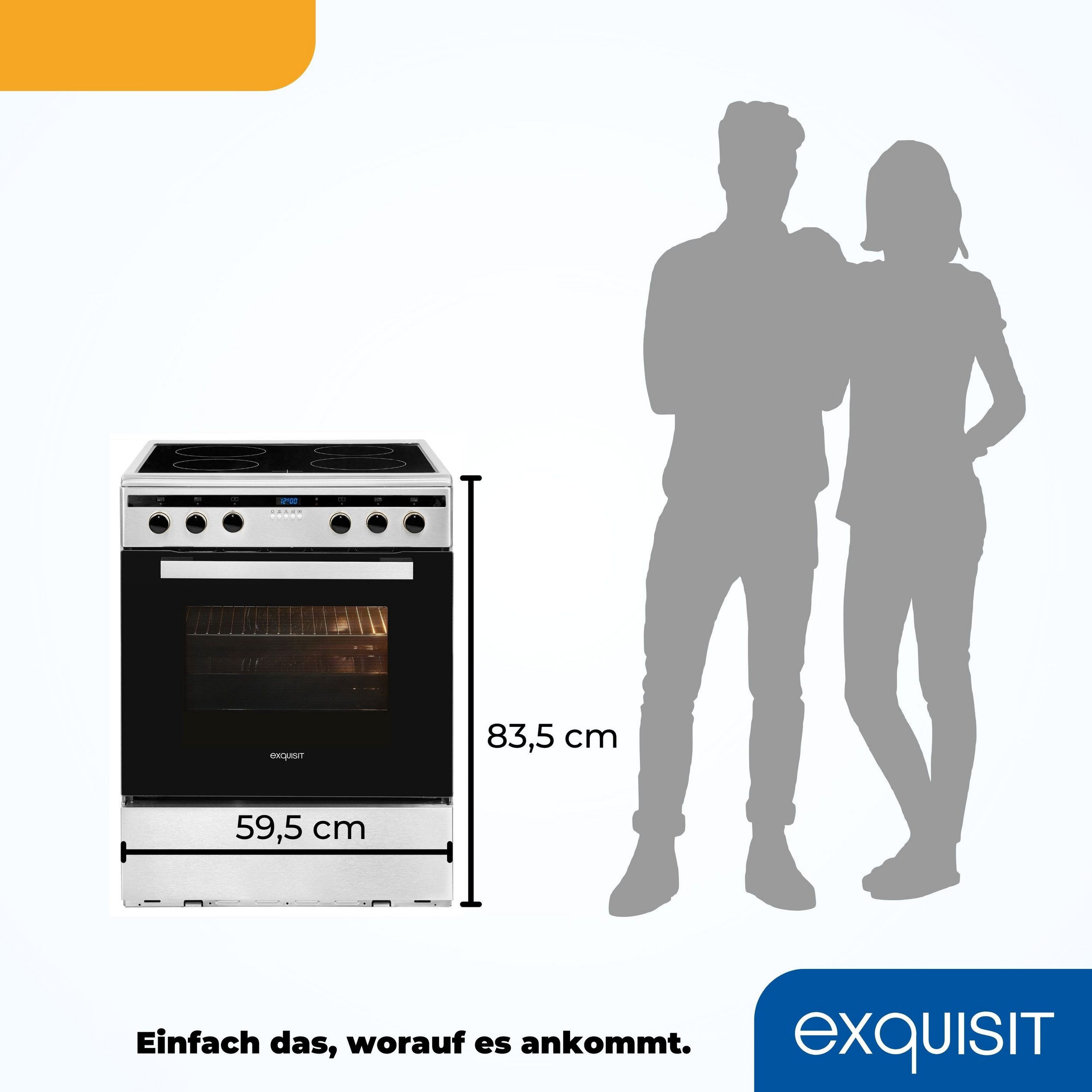 Exquisit EHI 60-3 Inox | Silber, 65 Liter Elektro-Standherd