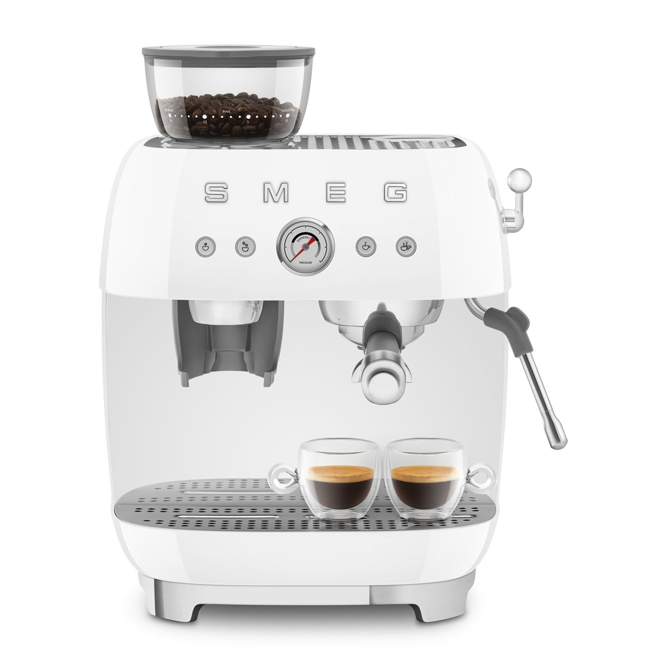 Smeg EGF03WHEU Espressomaschine mit Mahlwerk weiß 50`s Style Jubiläumsaktion - 60 Monate Geräteschutz