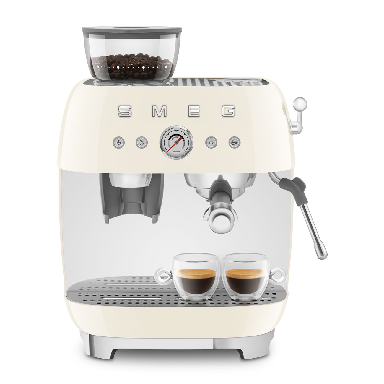 Smeg EGF03CREU Espressomaschine mit Mahlwerk creme 50`s Style Jubiläumsaktion - 60 Monate Geräteschutz