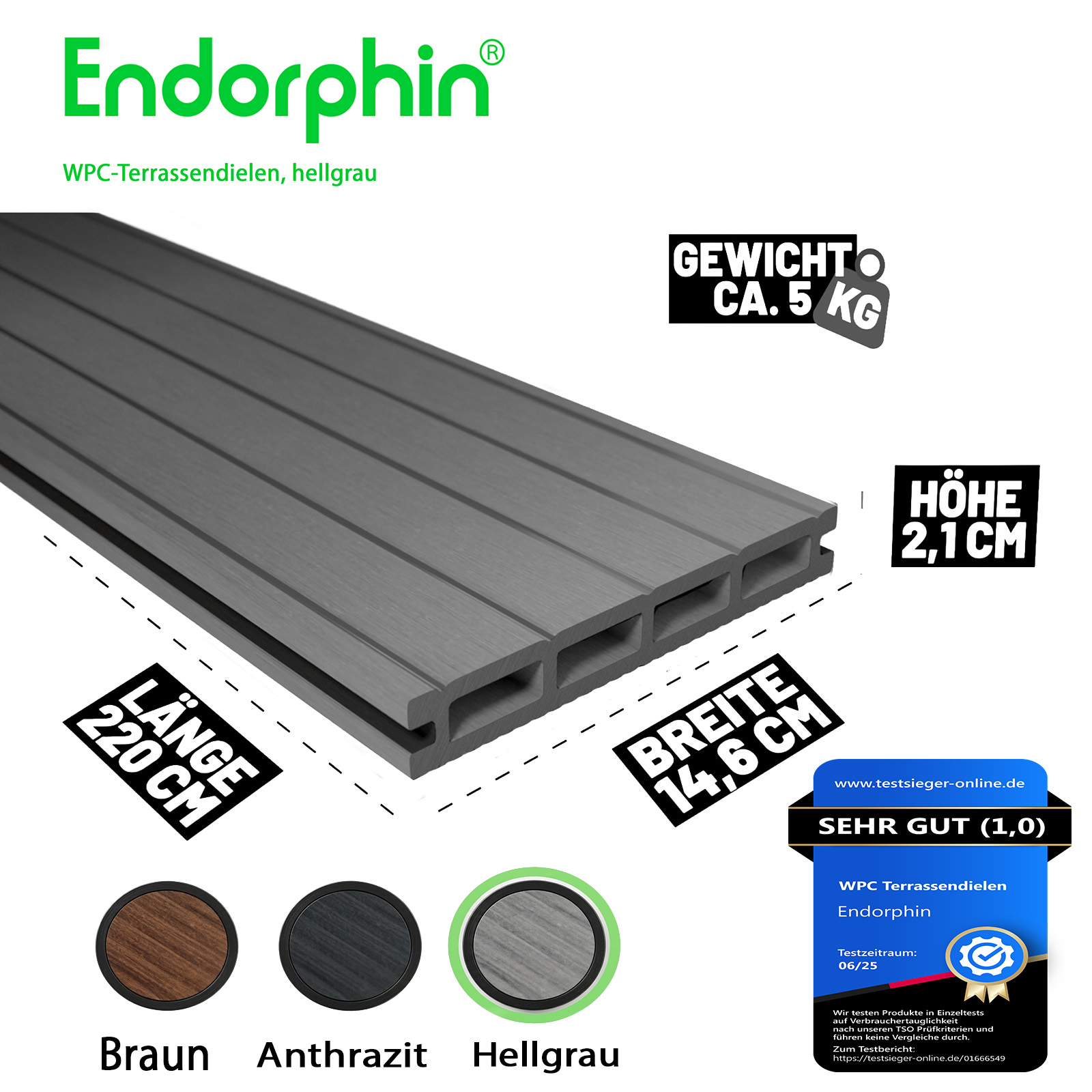 Endorphin 34m² Hellgrau WPC Terrassendielen Komplettset